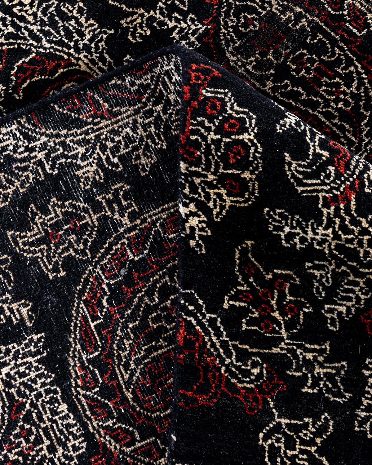 XXI secolo e contemporaneo Traditional Ikat Hand Knots Rugs floreale in lana nero 8' 2