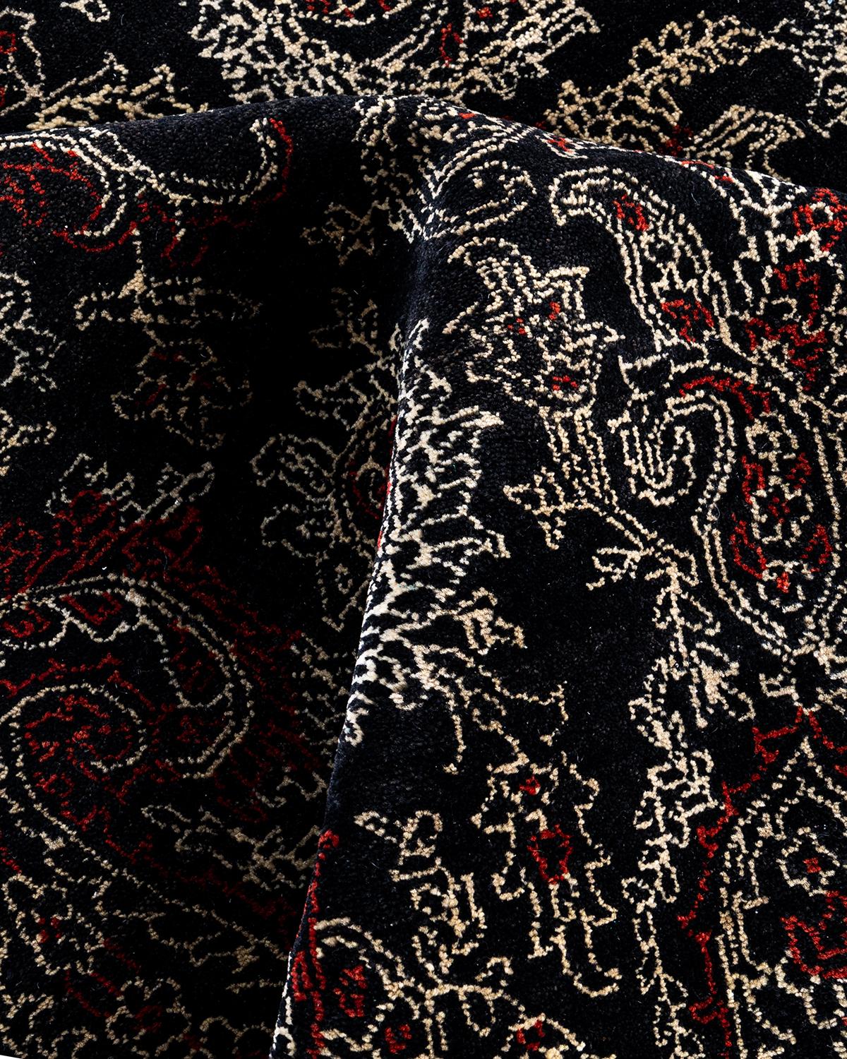 Lana Traditional Ikat Hand Knots Rugs floreale in lana nero 8' 2