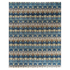 Traditional Ikat Hand Knotted Floral Wool Blue Area Rug 8' 0" x 10' 0"