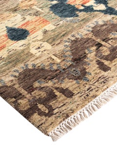 Traditional Ikat Hand Knotted Floral Wool Brown Area Rug 7' 10" x 10' 1"