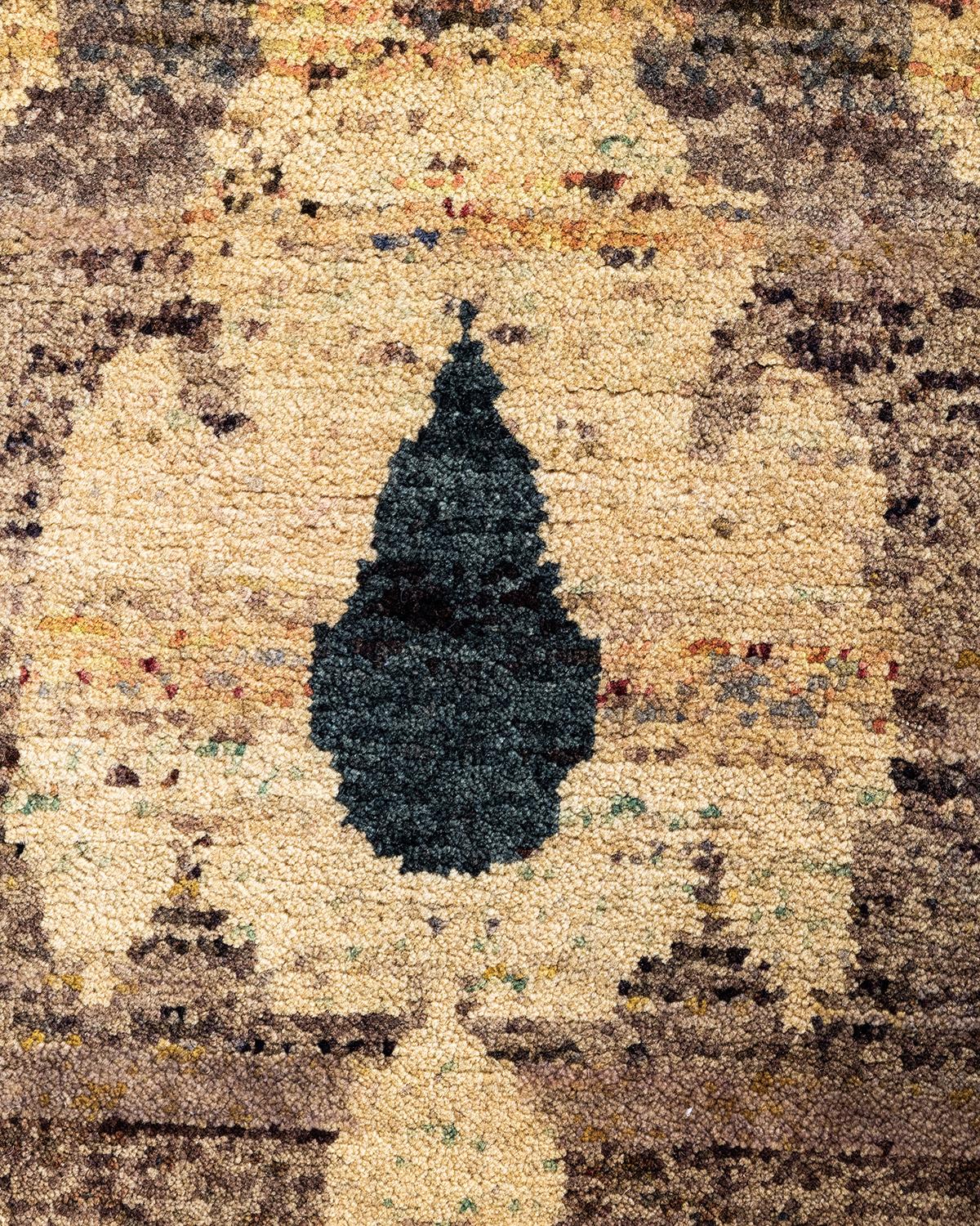 Traditionelle Ikat Hand geknüpfte florale Wolle Brown Bereich Teppich 7' 10