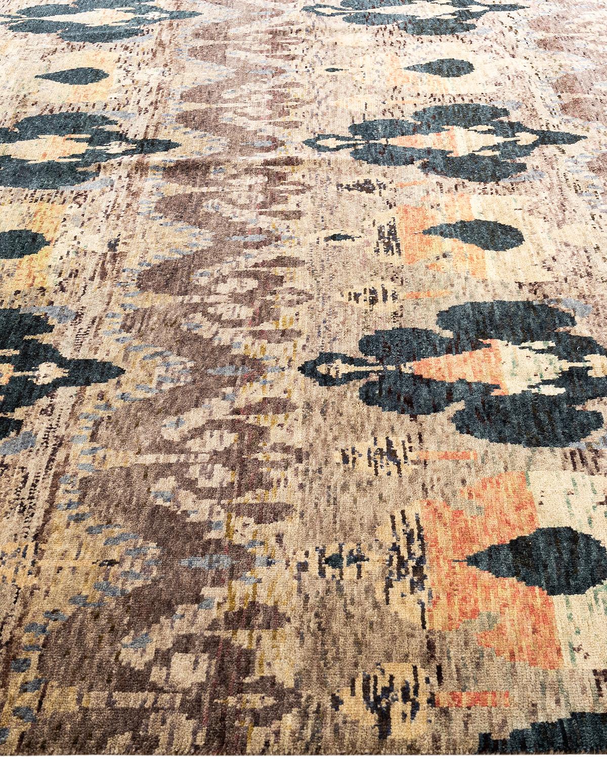 Traditionelle Ikat Hand geknüpfte florale Wolle Brown Bereich Teppich 7' 10