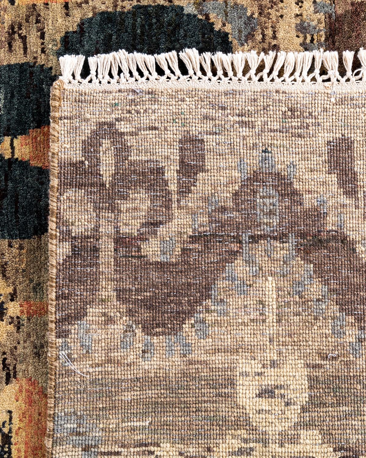 Traditionelle Ikat Hand geknüpfte florale Wolle Brown Bereich Teppich 7' 10