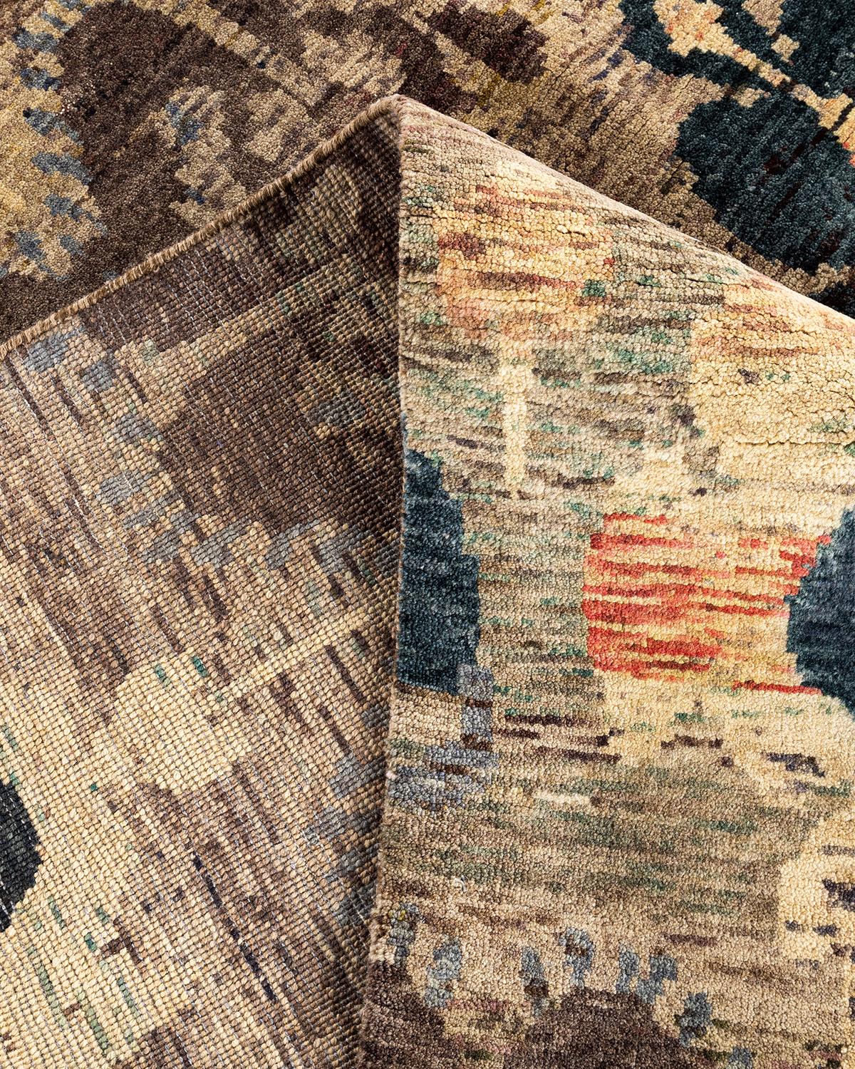 Traditionelle Ikat Hand geknüpfte florale Wolle Brown Bereich Teppich 7' 10