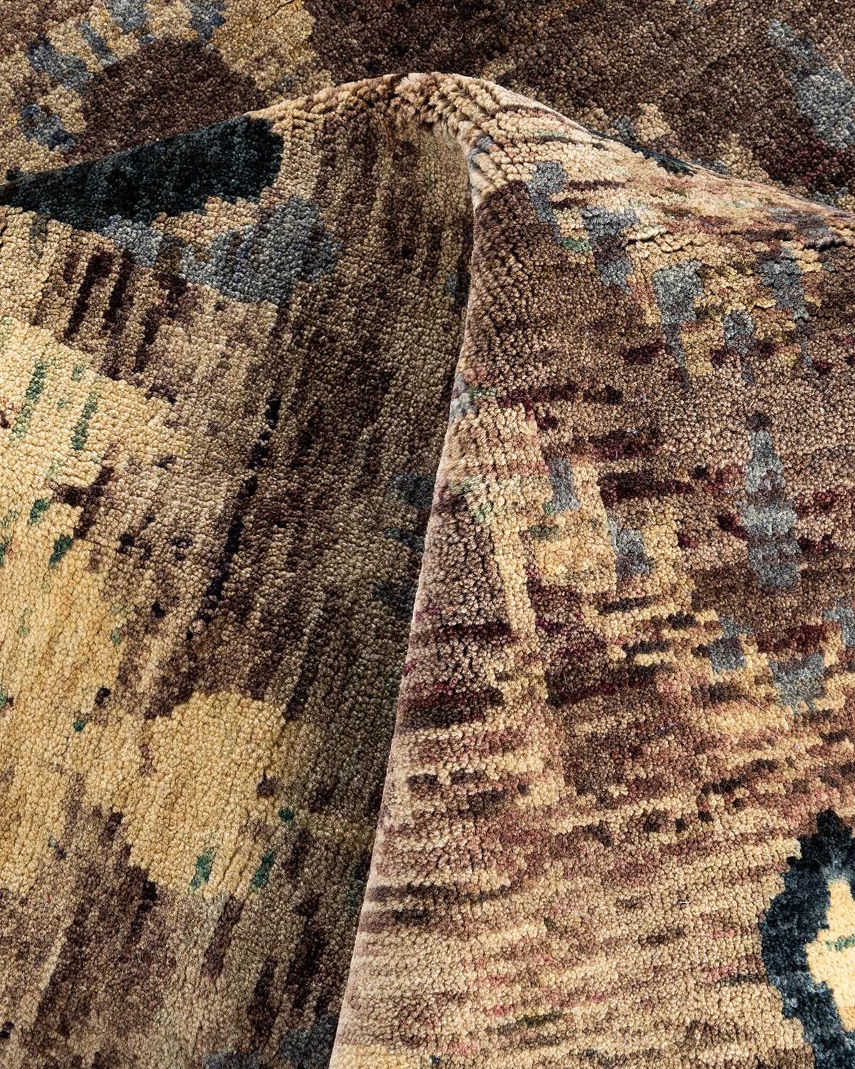 Traditionelle Ikat Hand geknüpfte florale Wolle Brown Bereich Teppich 7' 10