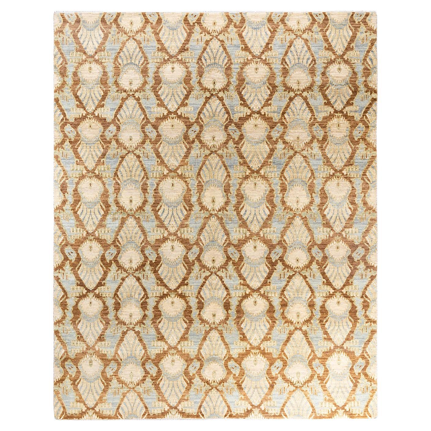 Traditional Ikat Hand Knotted Floral Wool Brown Area Rug 8' 0" x 10' 0"