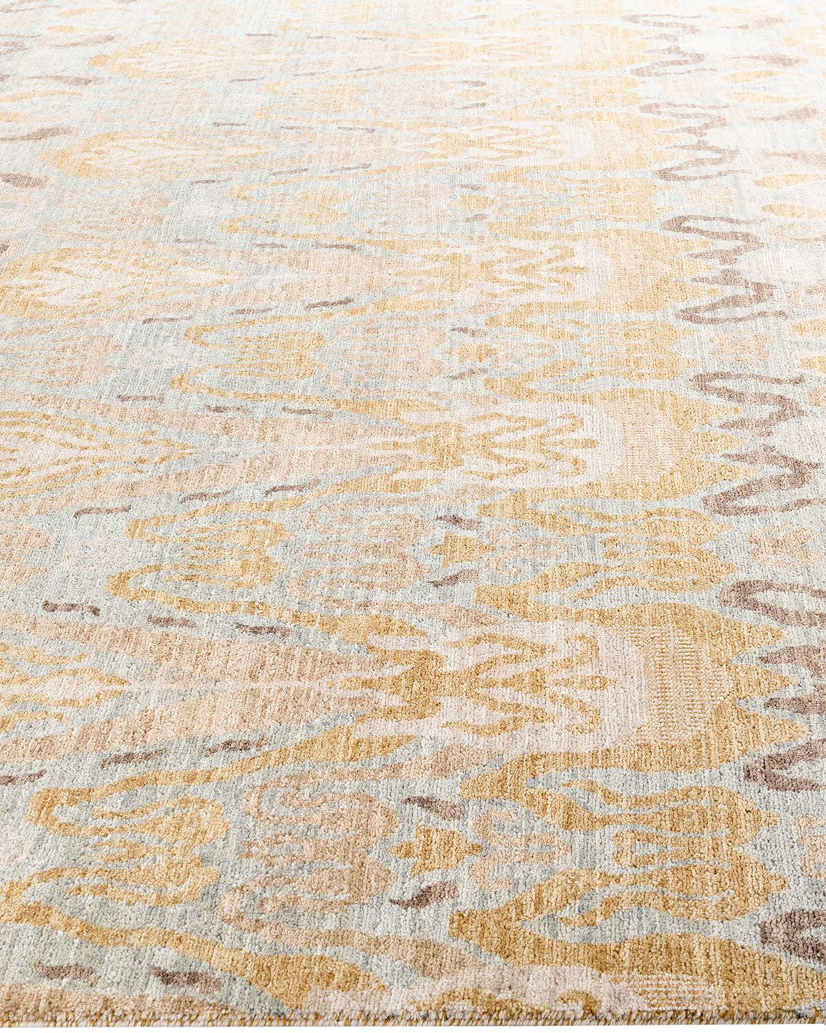 Hand-Knotted Traditional Ikat Hand Knotted Floral Wool Brown Area Rug 8' 0
