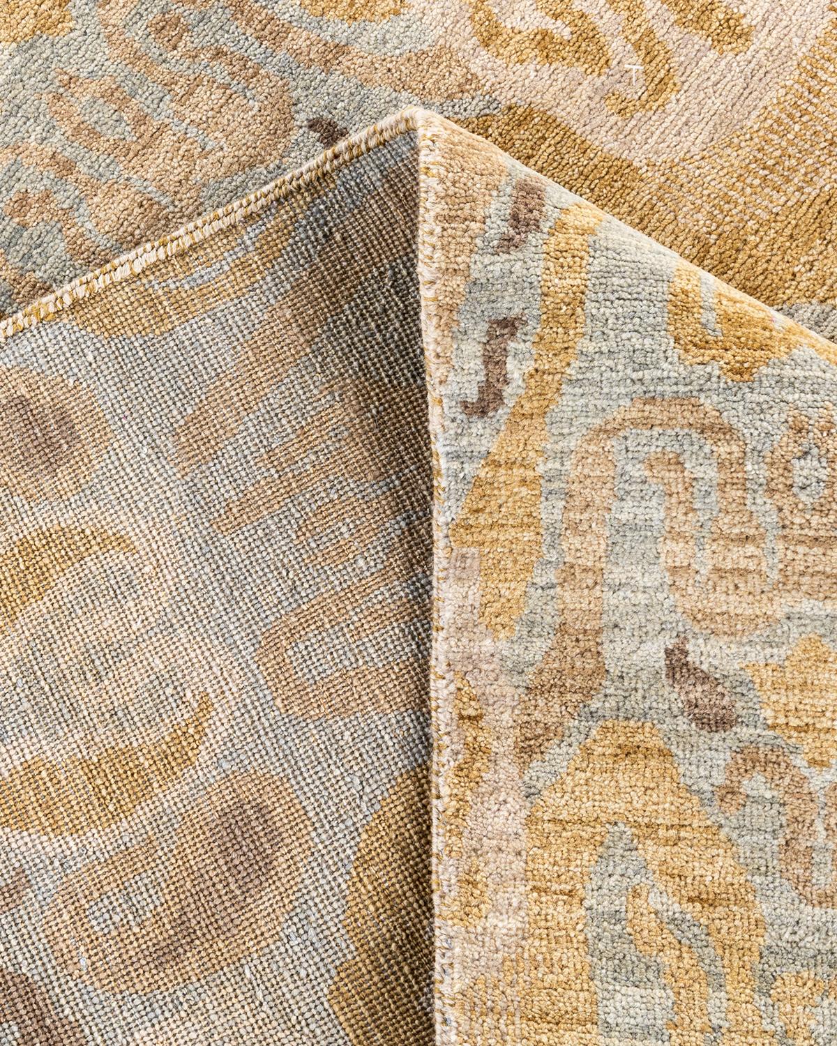 Contemporary Traditional Ikat Hand Knotted Floral Wool Brown Area Rug 8' 0