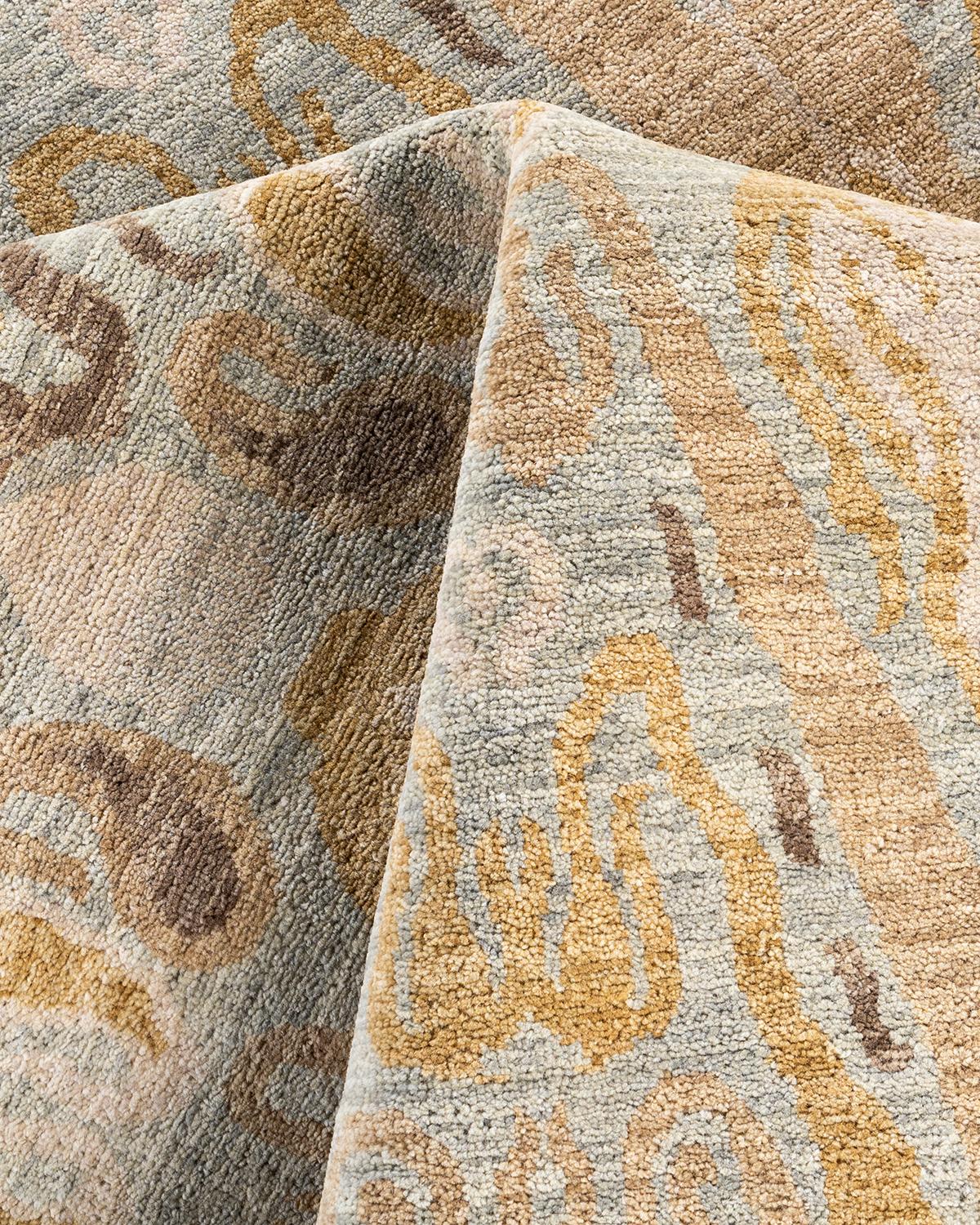 Traditional Ikat Hand Knotted Floral Wool Brown Area Rug 8' 0