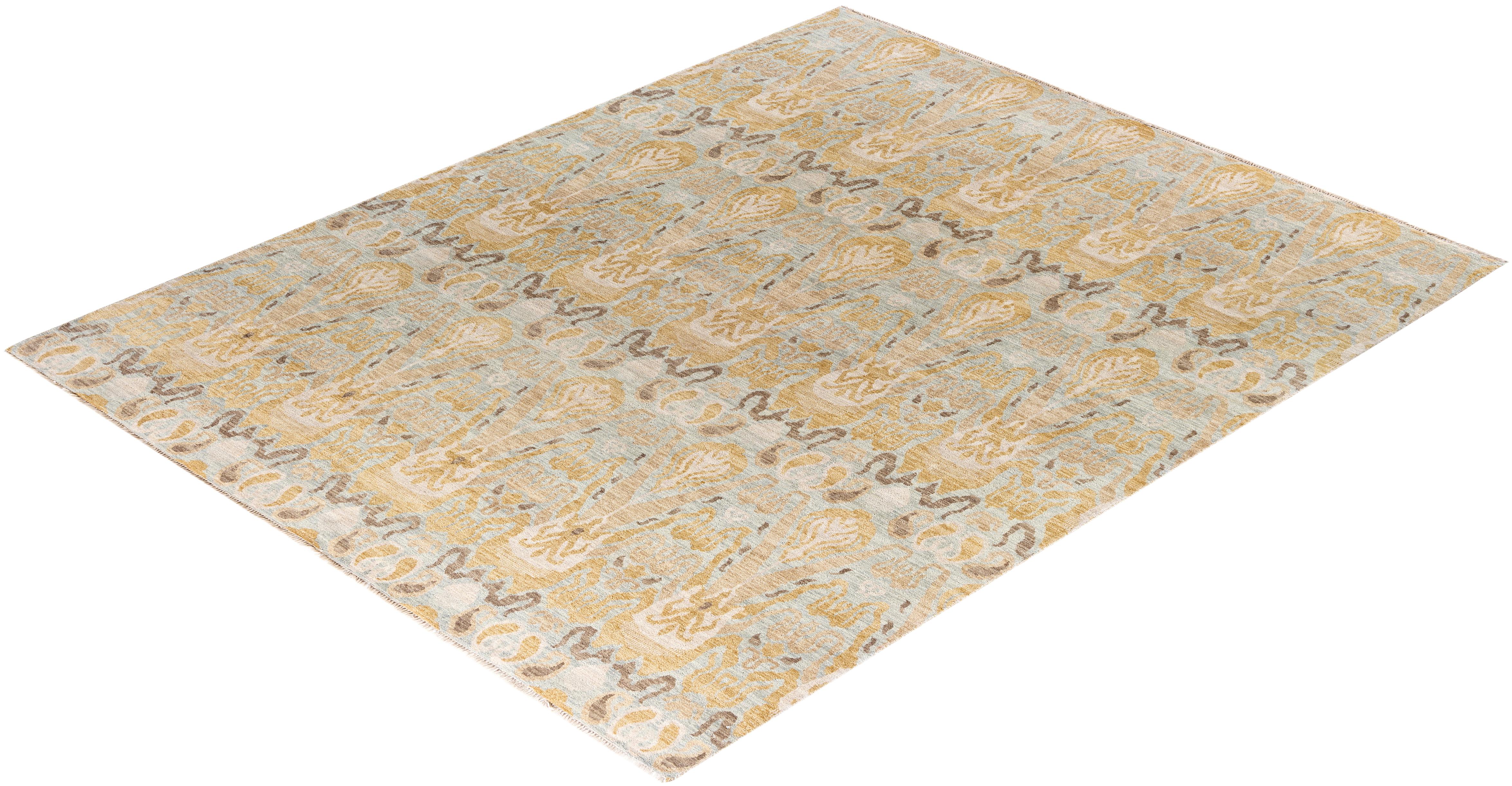 Traditional Ikat Hand Knotted Floral Wool Brown Area Rug 8' 0