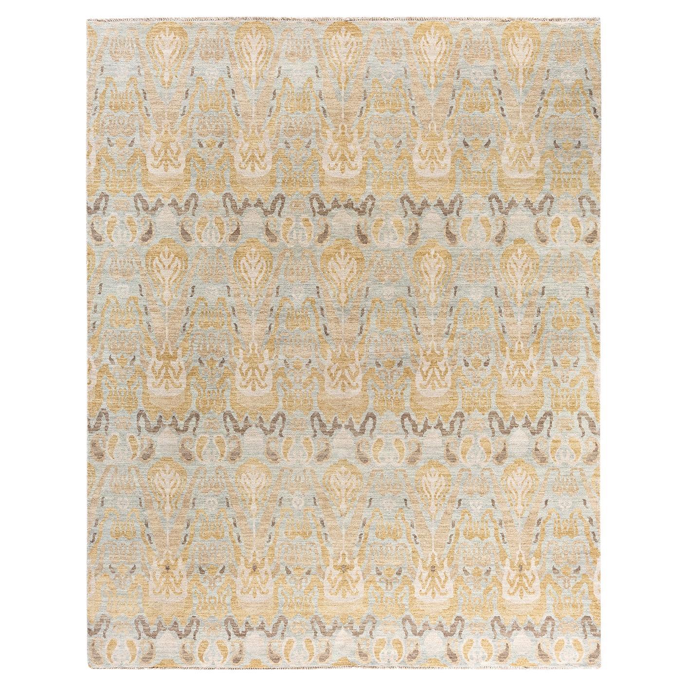 Traditional Ikat Hand Knotted Floral Wool Brown Area Rug 8' 0" x 10' 1" For Sale
