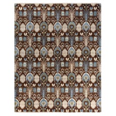 Traditional Ikat Hand Knotted Floral Wool Brown Area Rug 8' 1" x 10' 0"