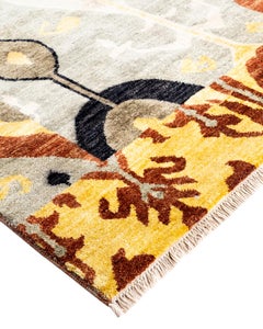 Traditional Ikat Hand Knotted Floral Wool Brown Area Rug 8' 10" x 12' 4"