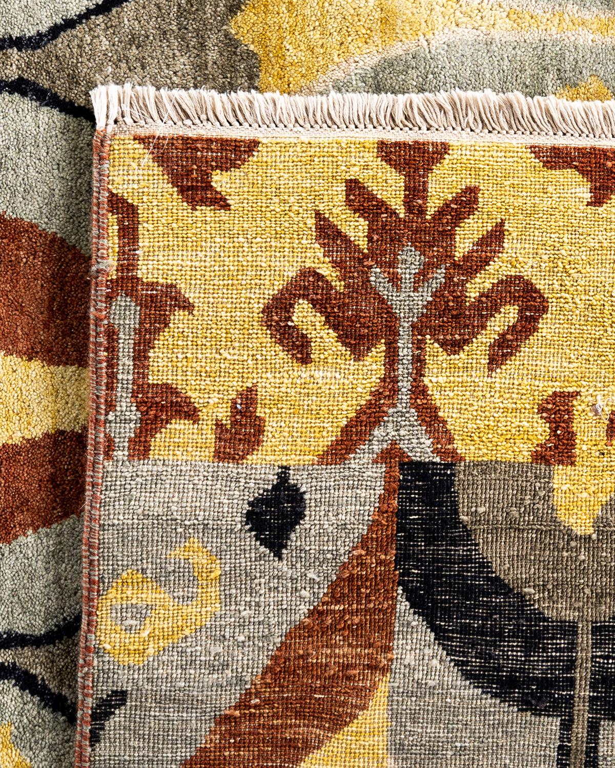 Traditional Ikat Hand Knotted Floral Wool Brown Area Rug 8' 10