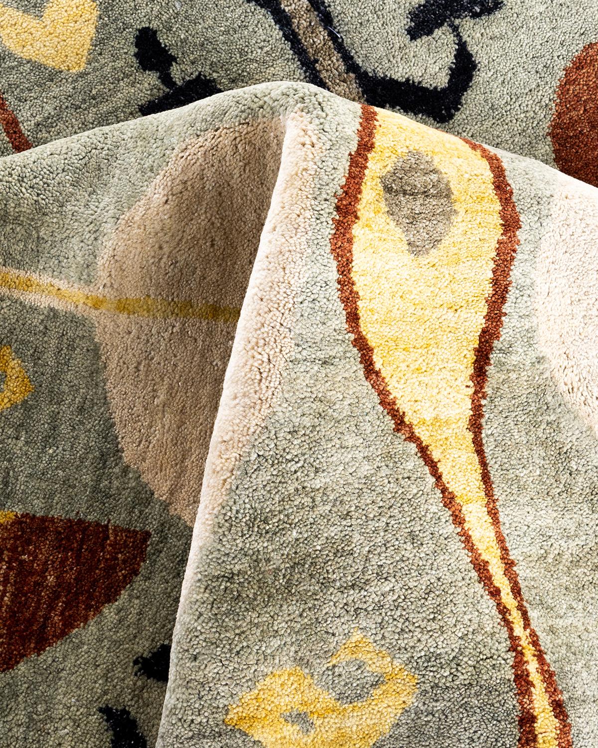 Traditional Ikat Hand Knotted Floral Wool Brown Area Rug 8' 10