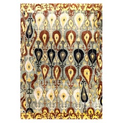 Traditionelle Ikat handgeknüpfte florale Wolle Brown Bereich Teppich 8' 10" x 12' 4"