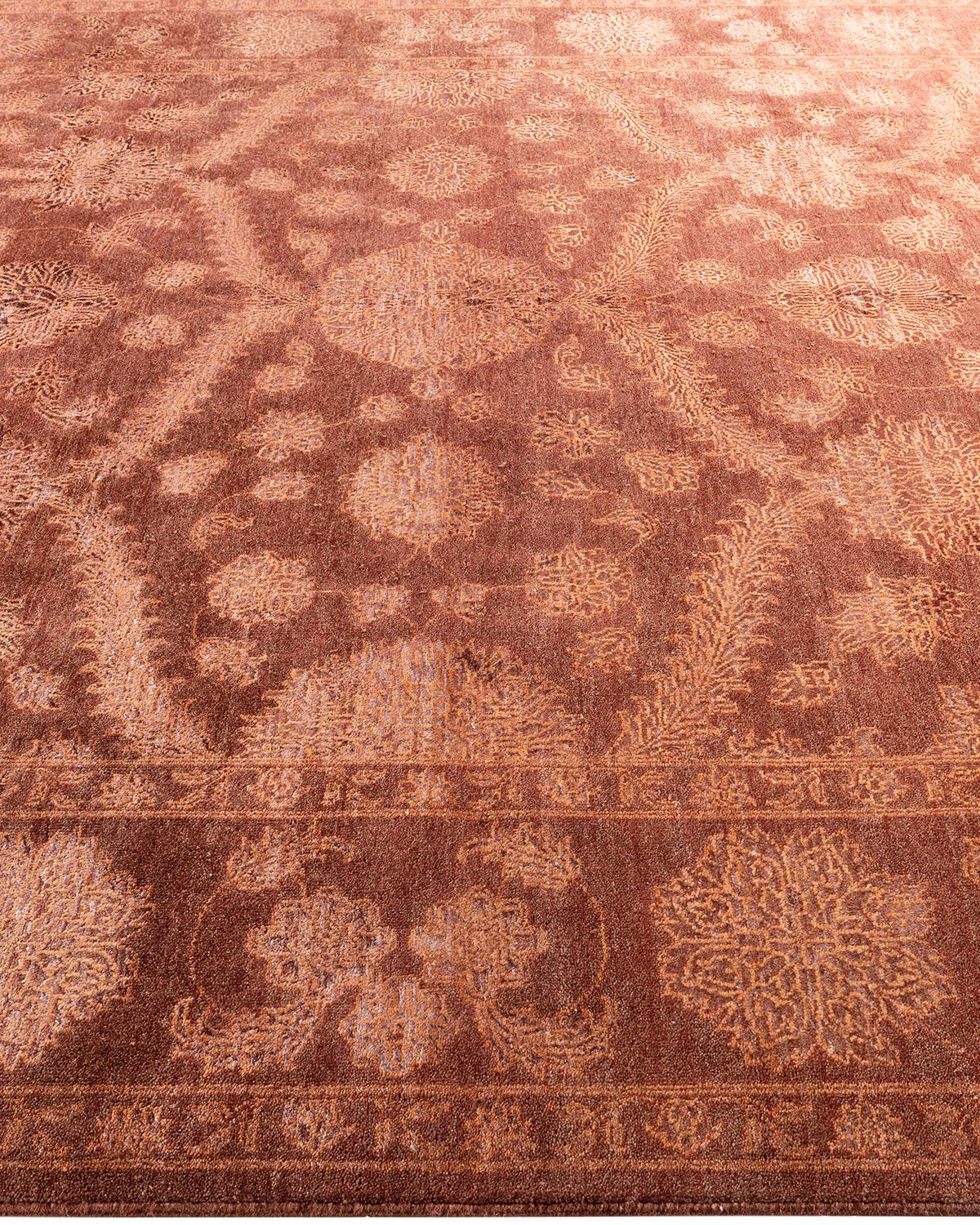 Hand-Knotted Traditional Ikat Hand Knotted Floral Wool Brown Area Rug 8' 2