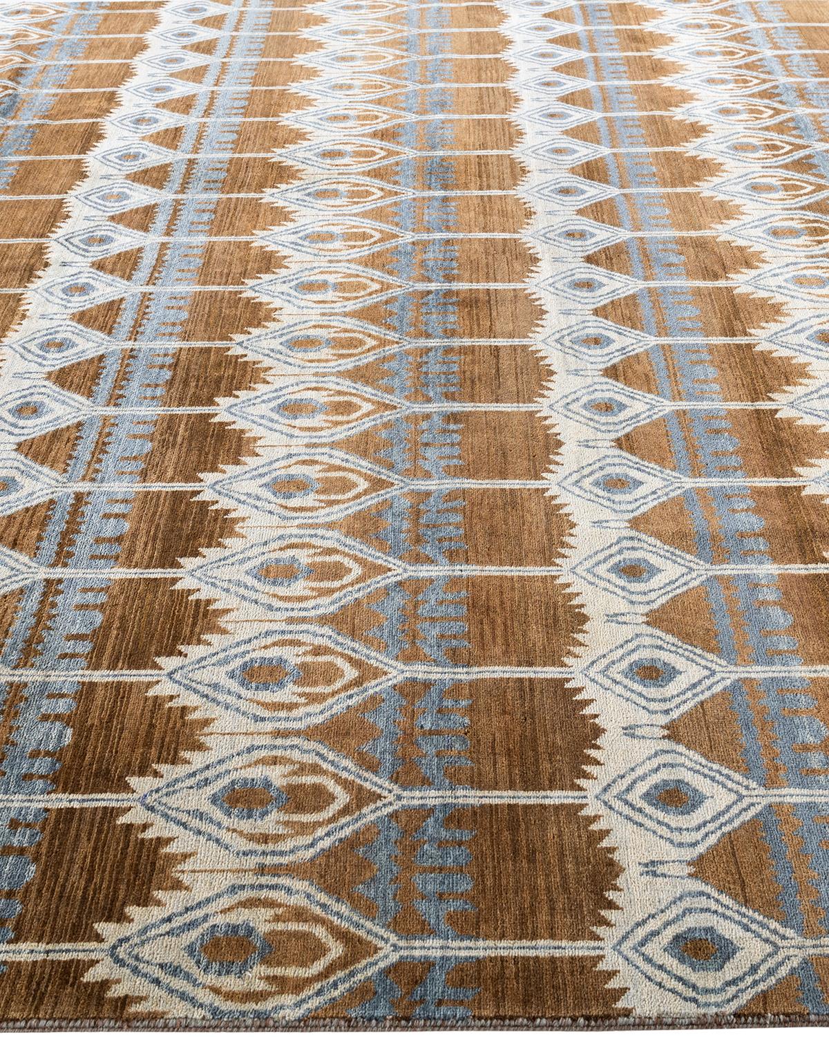 Hand-Knotted Traditional Ikat Hand Knotted Floral Wool Brown Area Rug 8' 2