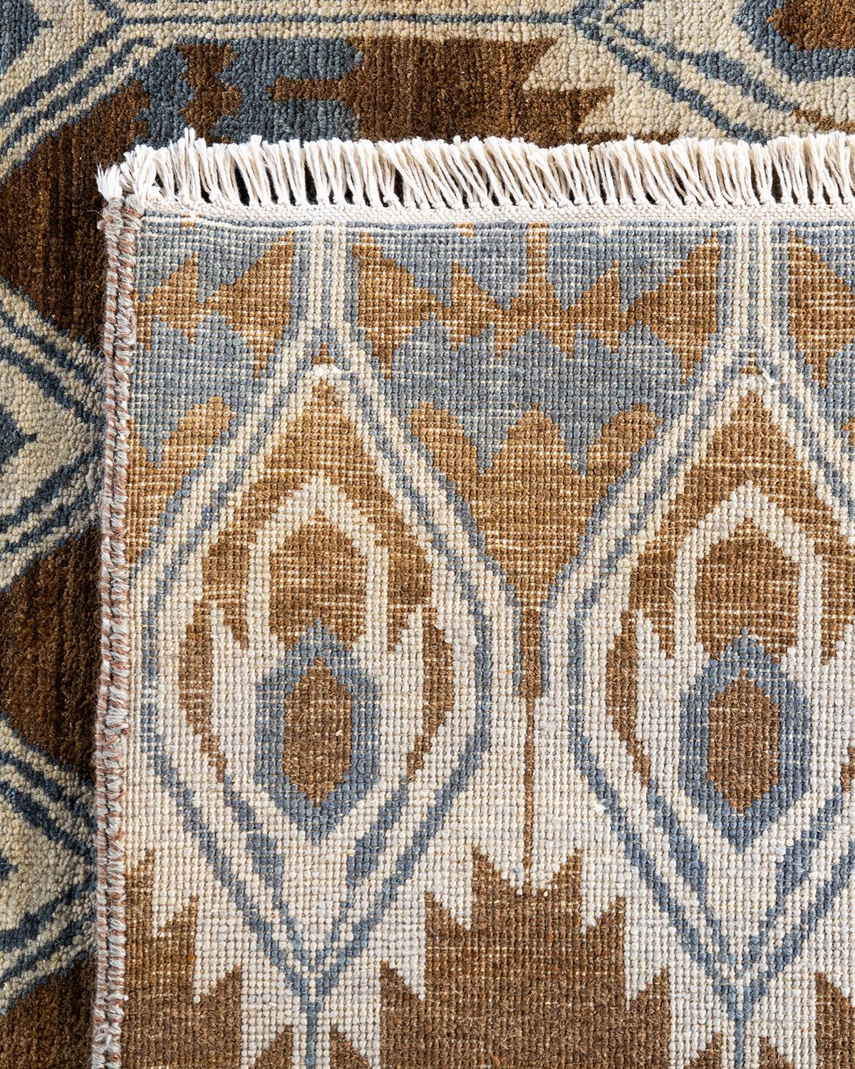 Traditional Ikat Hand Knotted Floral Wool Brown Area Rug 8' 2