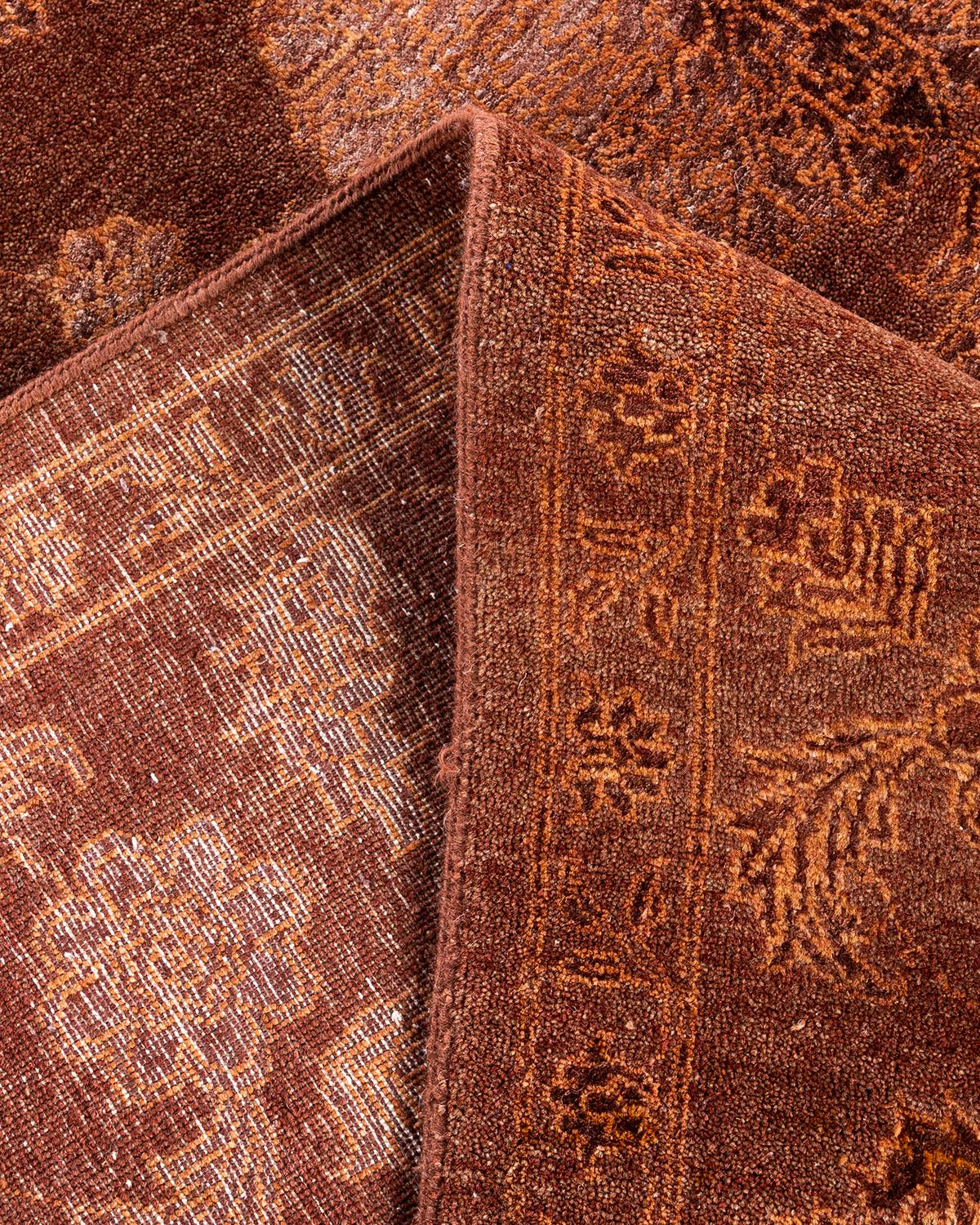 Contemporary Traditional Ikat Hand Knotted Floral Wool Brown Area Rug 8' 2