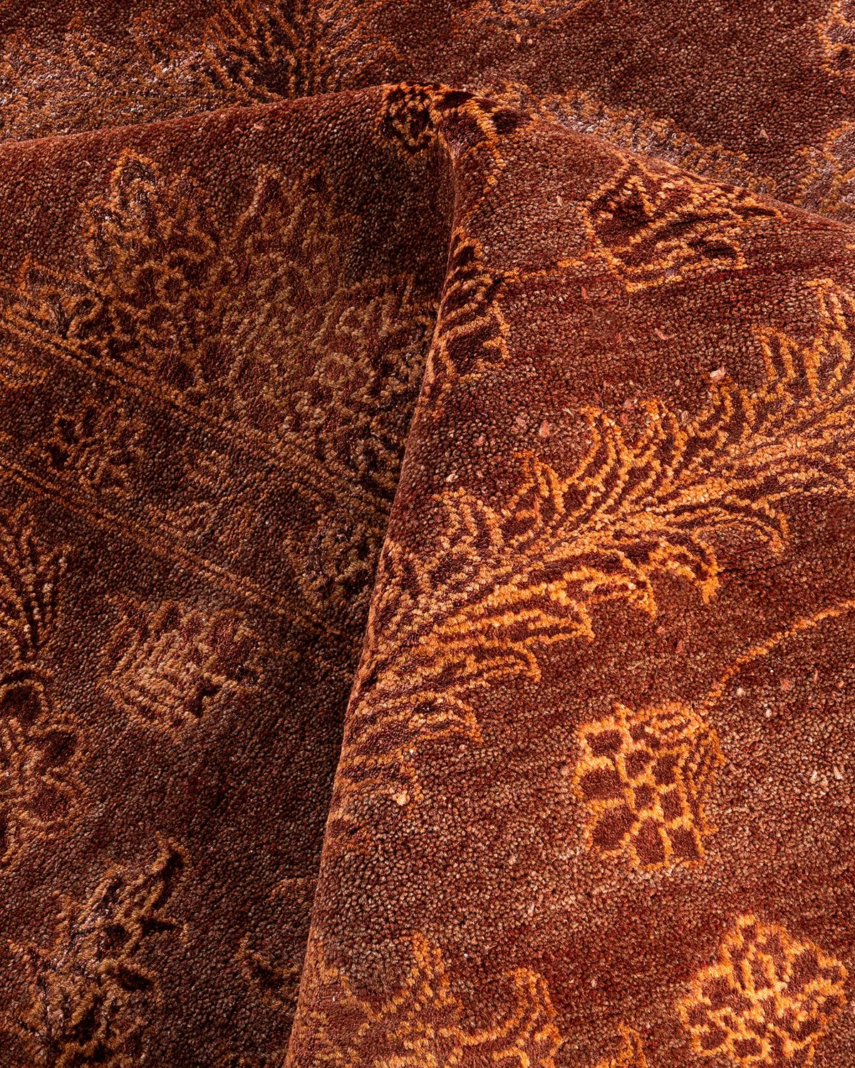 Traditional Ikat Hand Knotted Floral Wool Brown Area Rug 8' 2