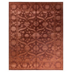 Traditionelle Ikat handgeknüpfte florale Wolle Brown Bereich Teppich 8' 2" x 10' 2"