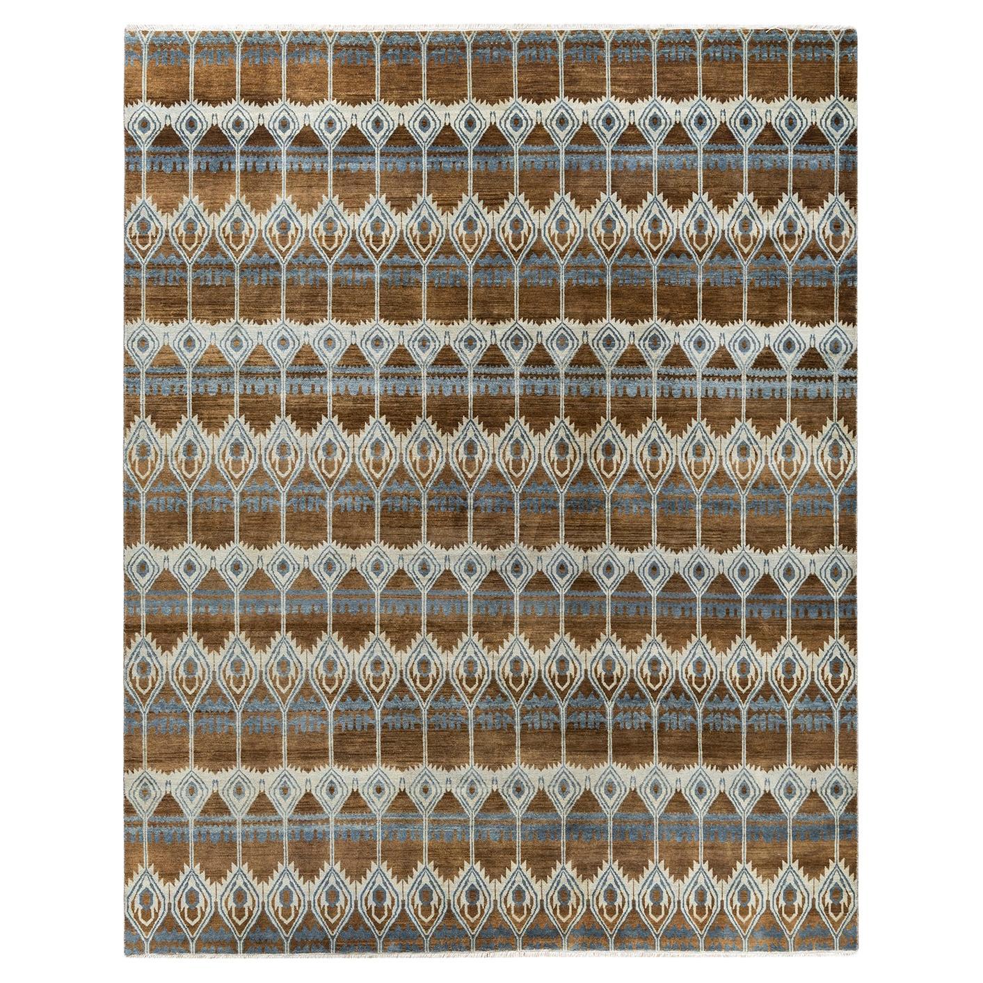 Traditional Ikat Hand Knotted Floral Wool Brown Area Rug 8' 2" x 10' 2"