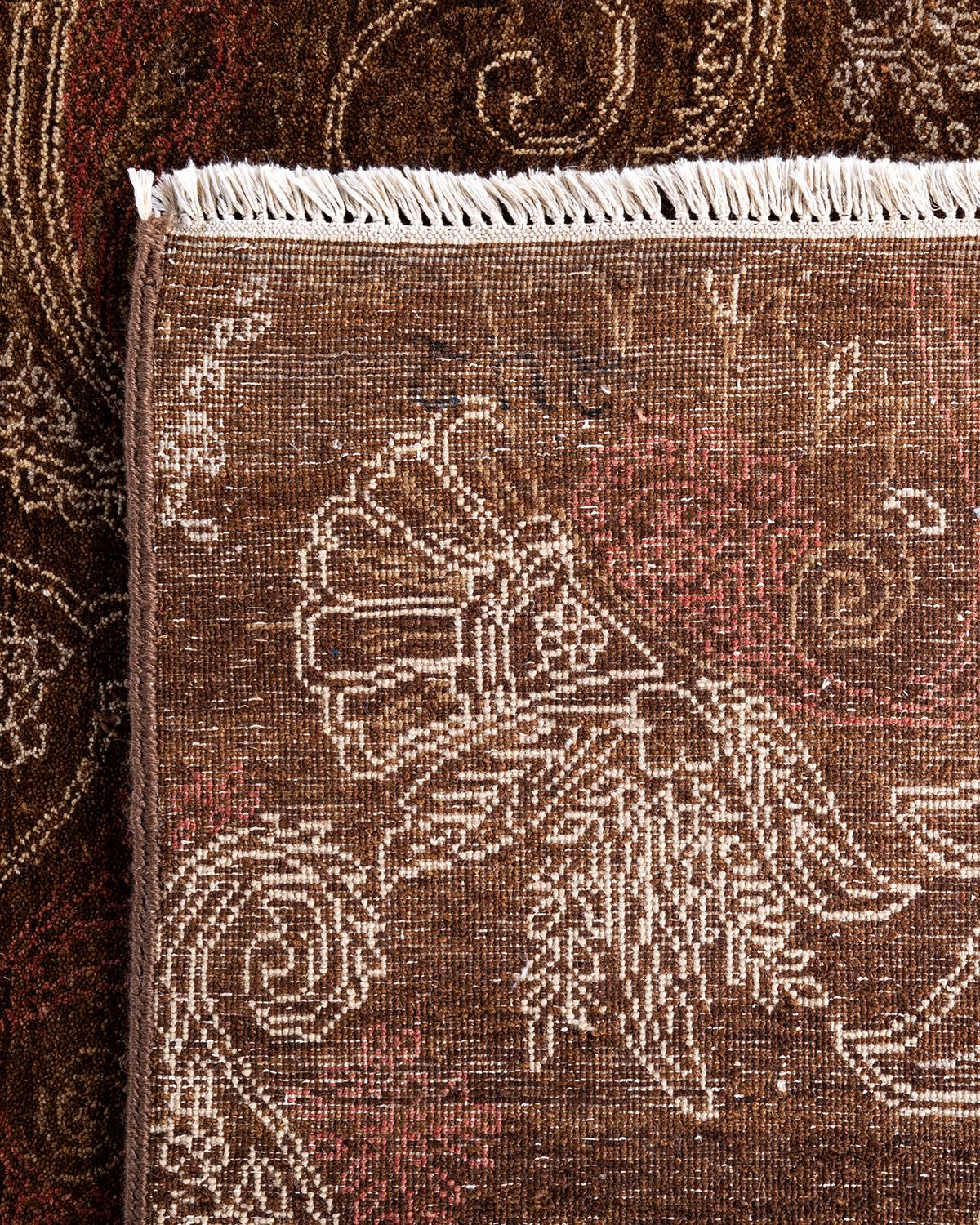 Traditional Ikat Hand Knotted Floral Wool Brown Area Rug 8' 2