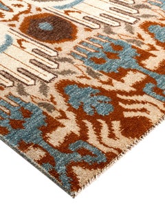 Traditional Ikat Hand Knotted Floral Wool Brown Area Rug 8' 3" x 10' 5"