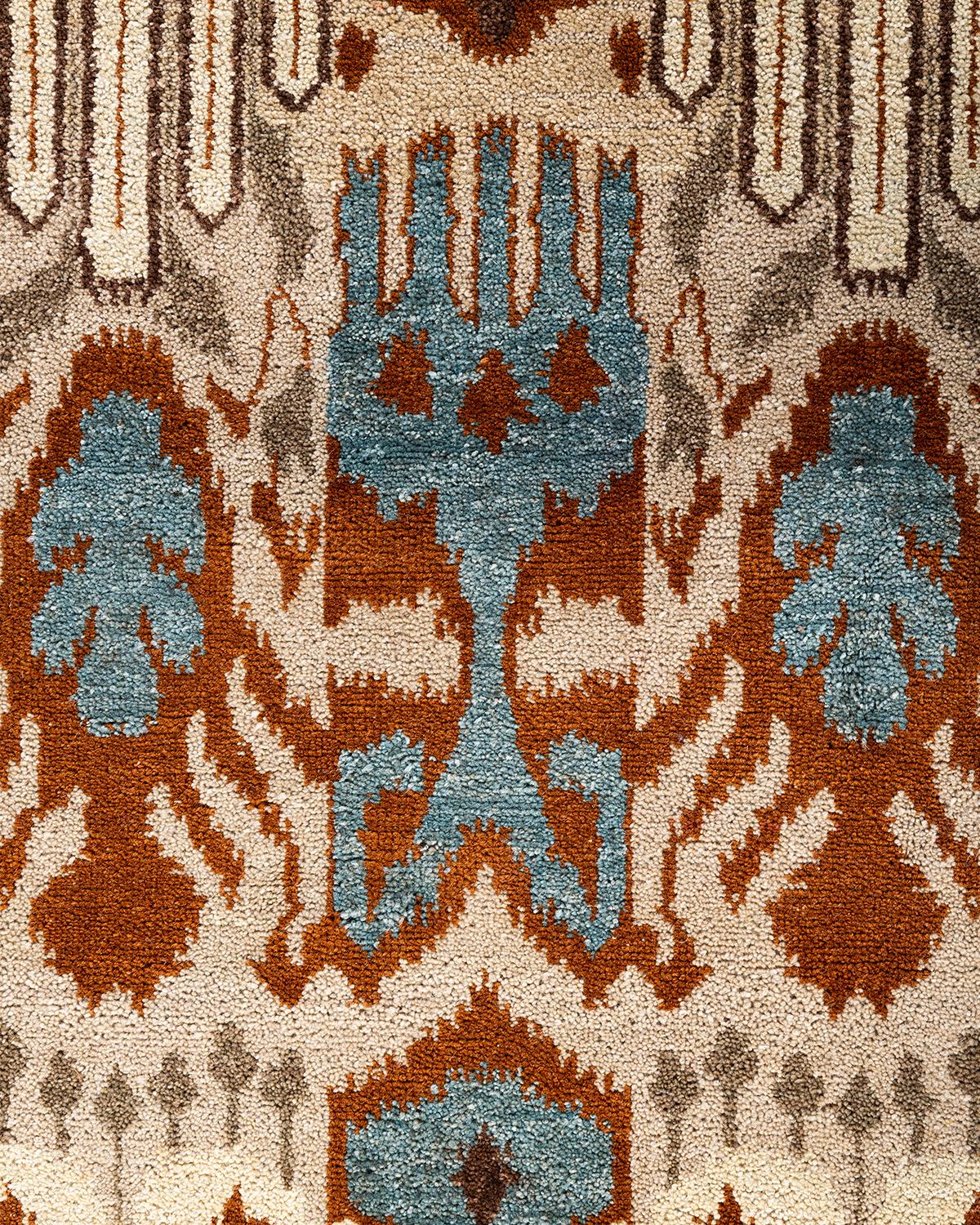 Traditionelle Ikat Hand geknüpfte florale Wolle Brown Bereich Teppich 8' 3