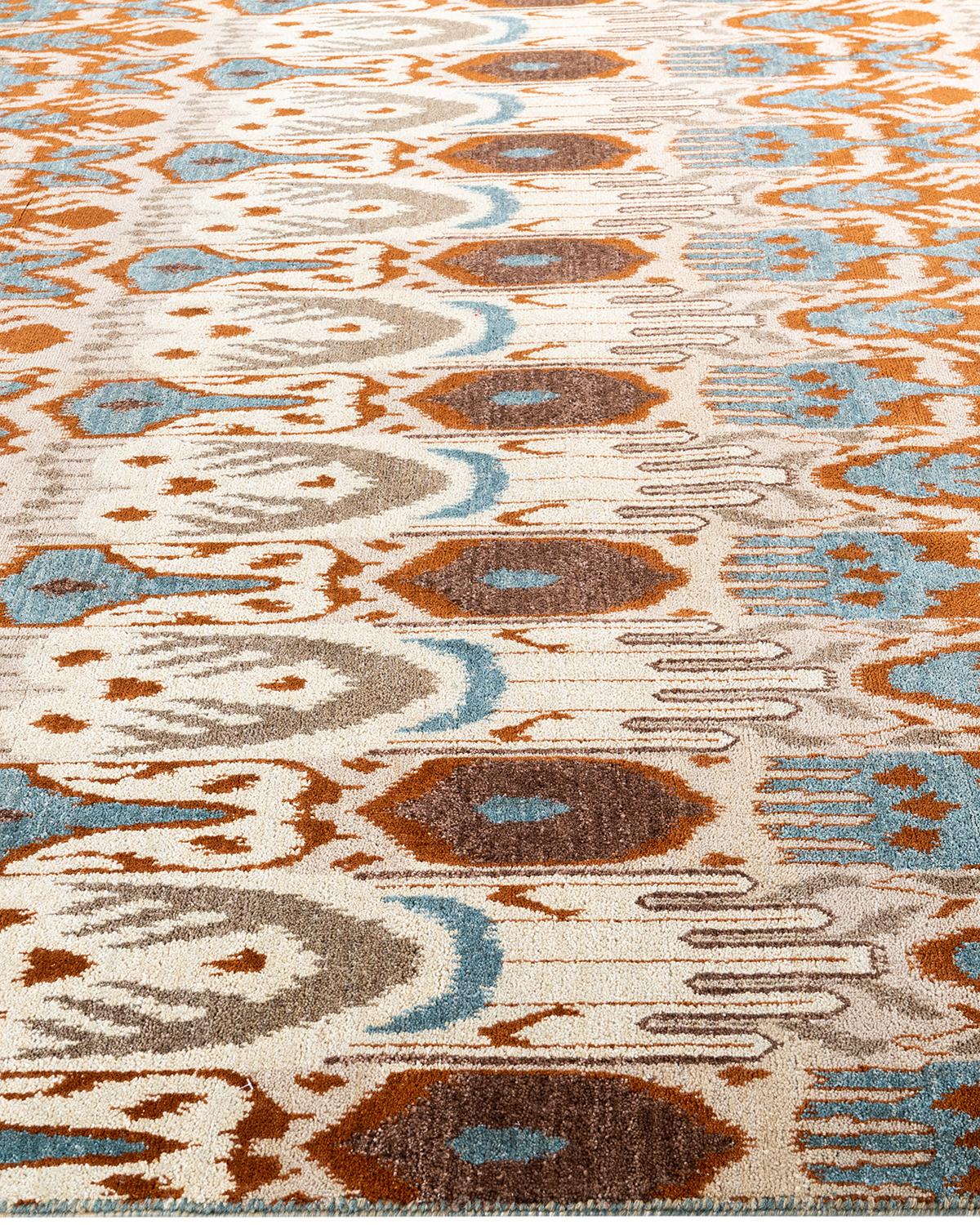 Traditionelle Ikat Hand geknüpfte florale Wolle Brown Bereich Teppich 8' 3