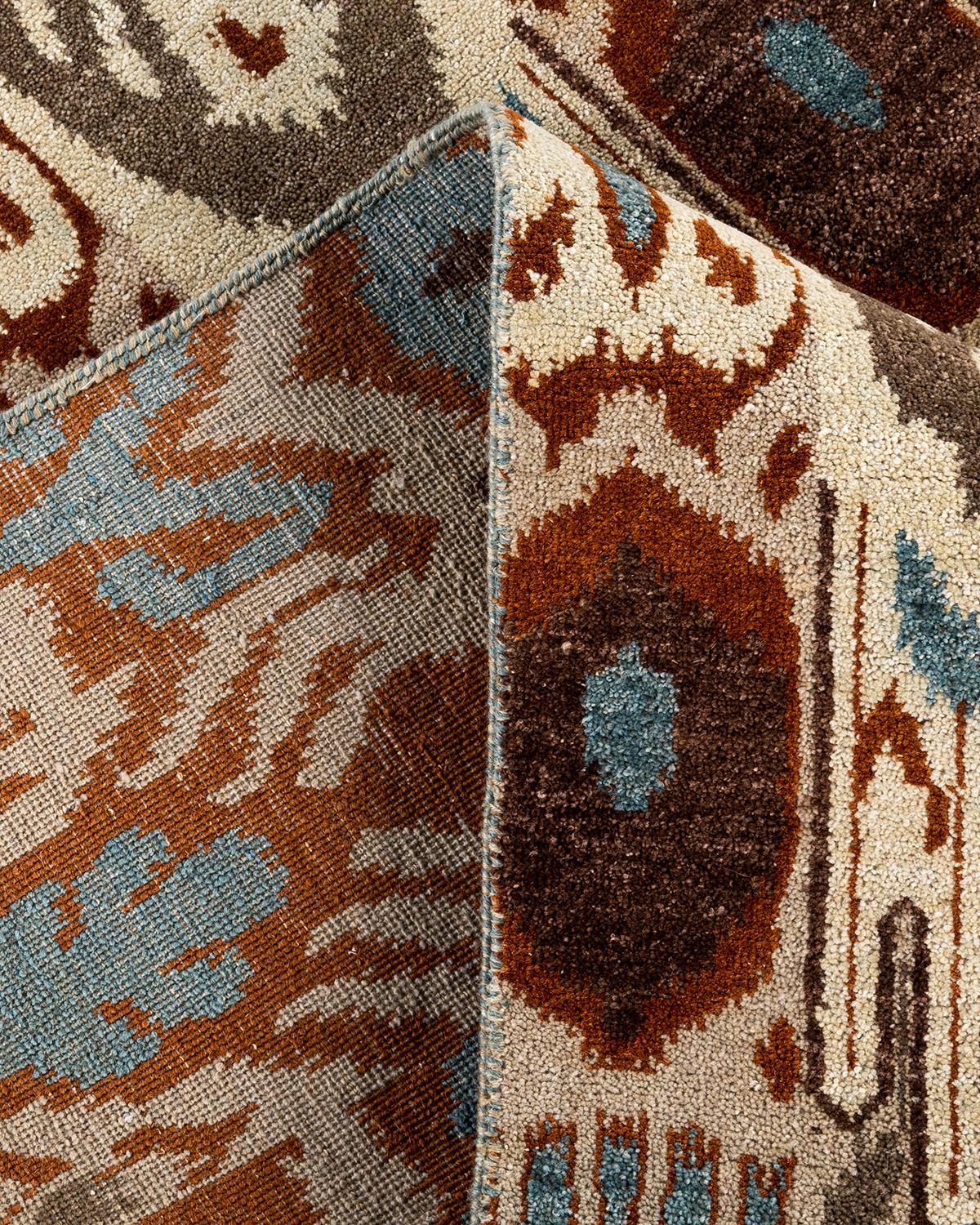Traditionelle Ikat Hand geknüpfte florale Wolle Brown Bereich Teppich 8' 3