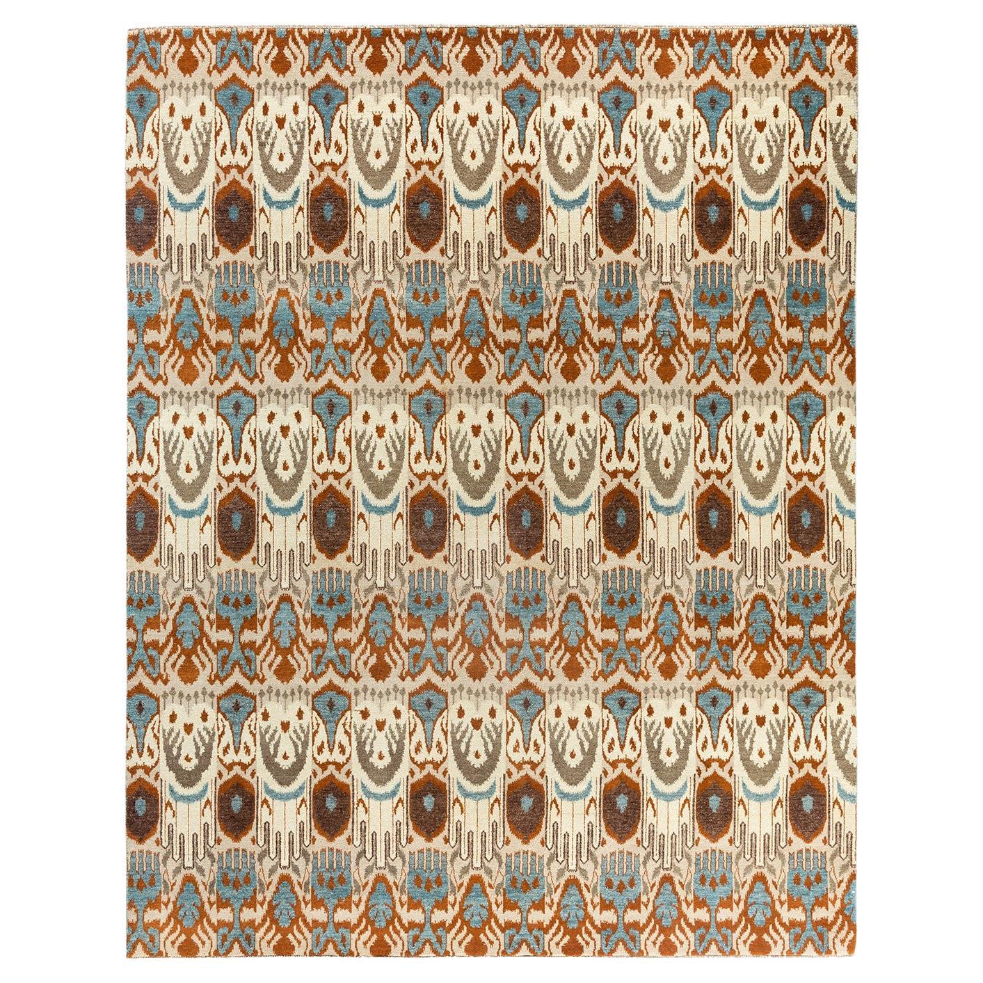 Traditional Ikat Hand Knotted Floral Wool Brown Area Rug 8' 3" x 10' 5"