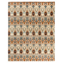 Traditionelle Ikat Hand geknüpfte florale Wolle Brown Bereich Teppich 8' 3" x 10' 5"