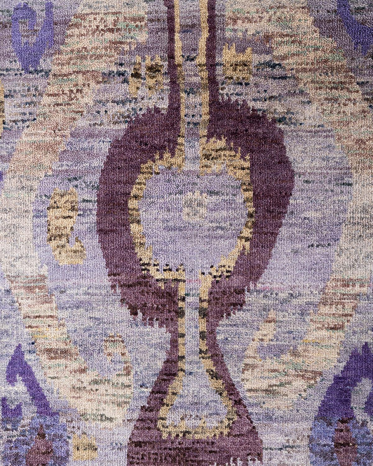 Indiano Traditional Ikat Hand Knots Rugs Floral Wool Brown Area Rug 9' 0