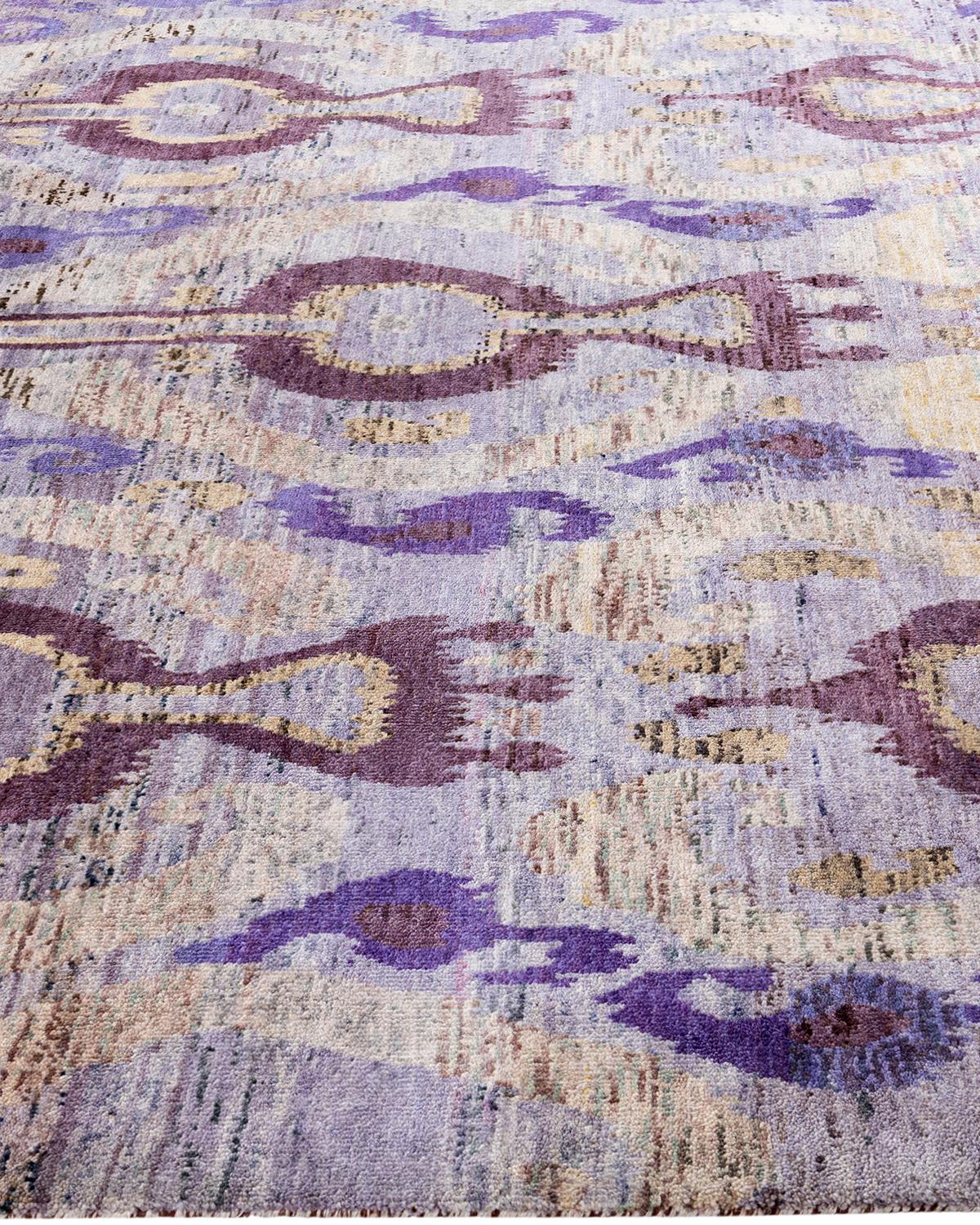 Annodato a mano Traditional Ikat Hand Knots Rugs Floral Wool Brown Area Rug 9' 0