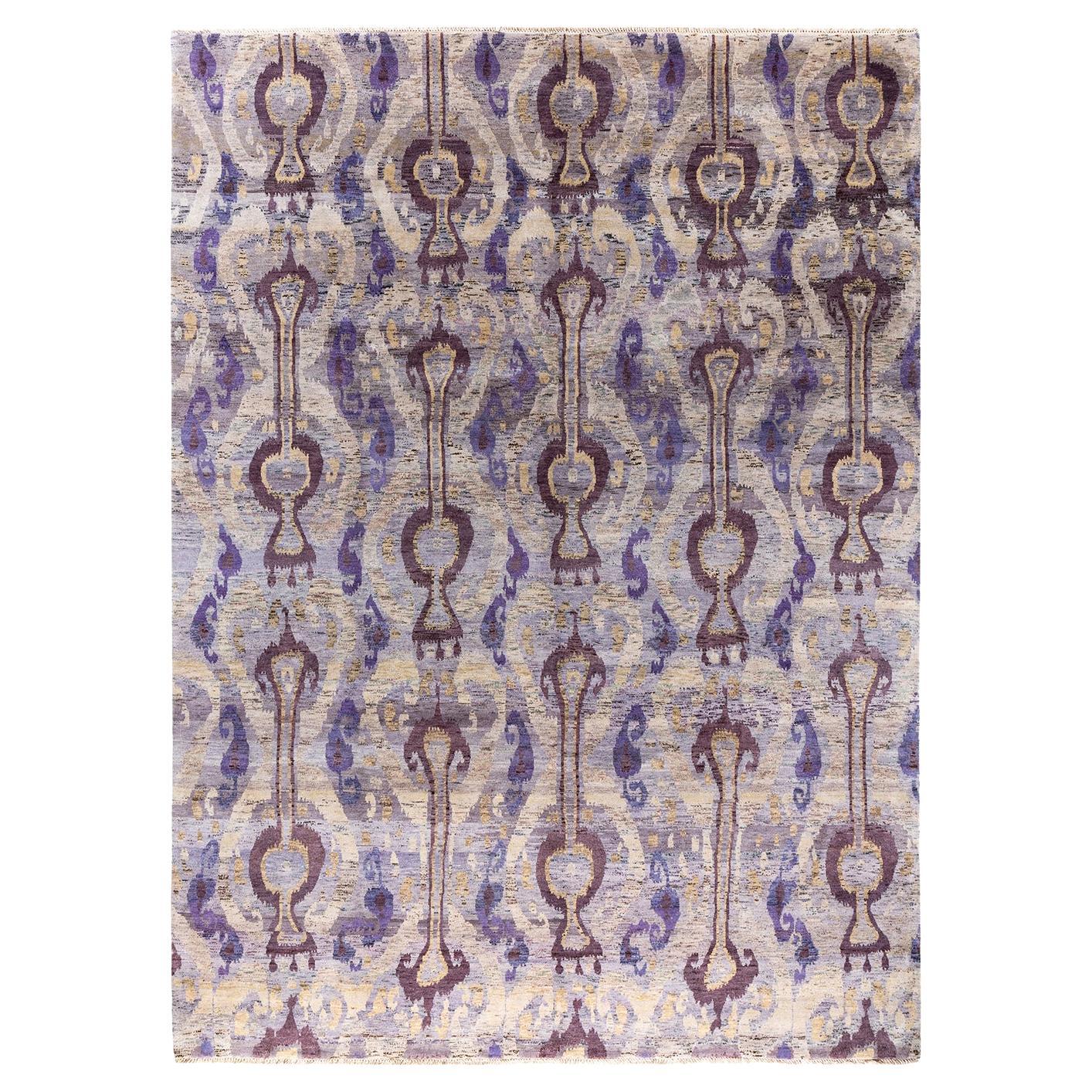 Traditional Ikat Hand Knotted Floral Wool Brown Area Rug 9' 0" x 12' 3"