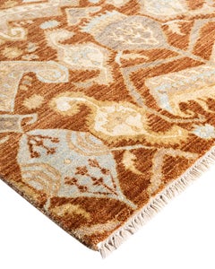 Traditional Ikat Hand Knotted Floral Wool Brown Area Rug 9' 0" x 12' 4"
