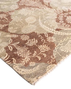 Traditional Ikat Hand Knotted Floral Wool Brown Area Rug 9' 2" x 12' 4"