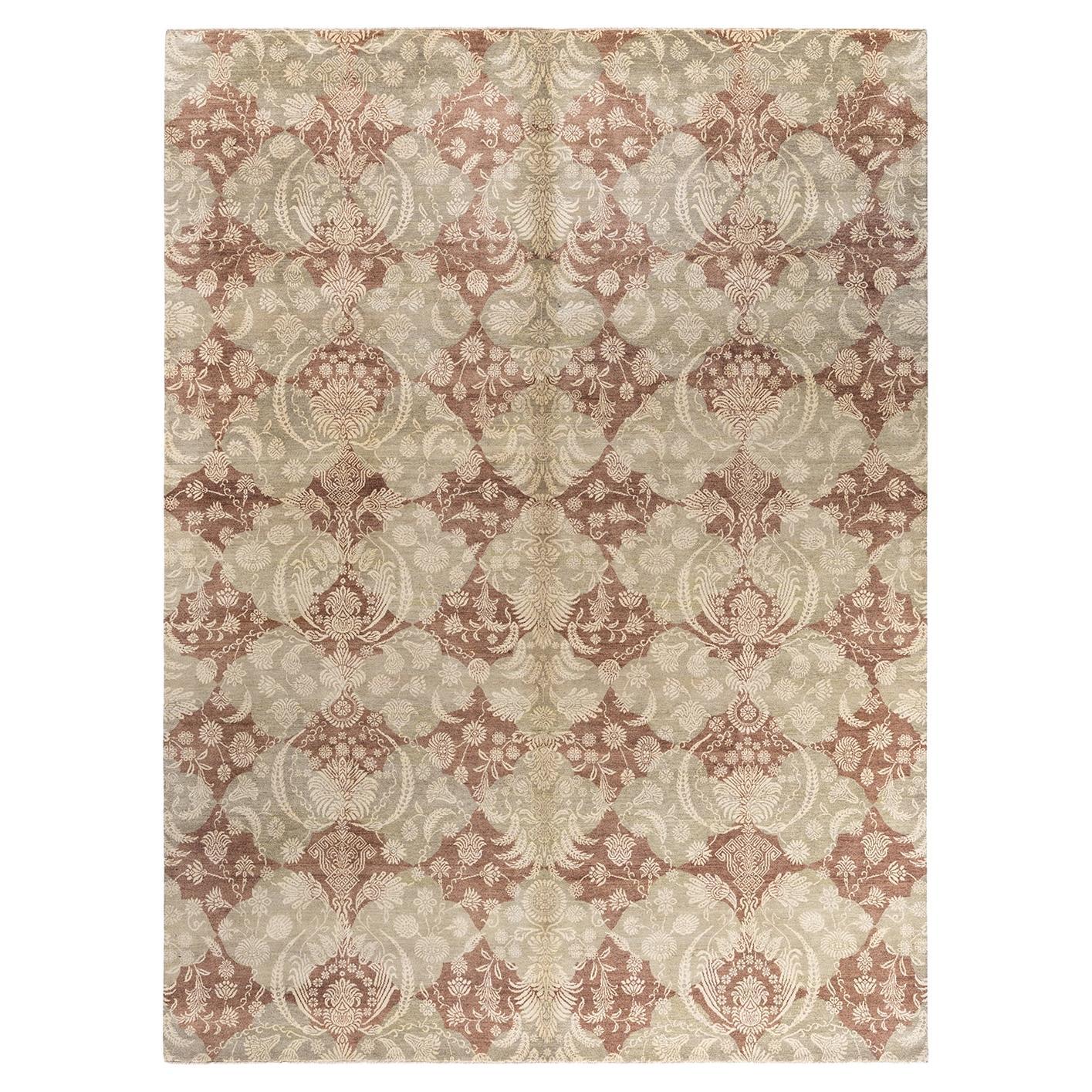 Traditional Ikat Hand Knotted Floral Wool Brown Area Rug 9' 2" x 12' 4"