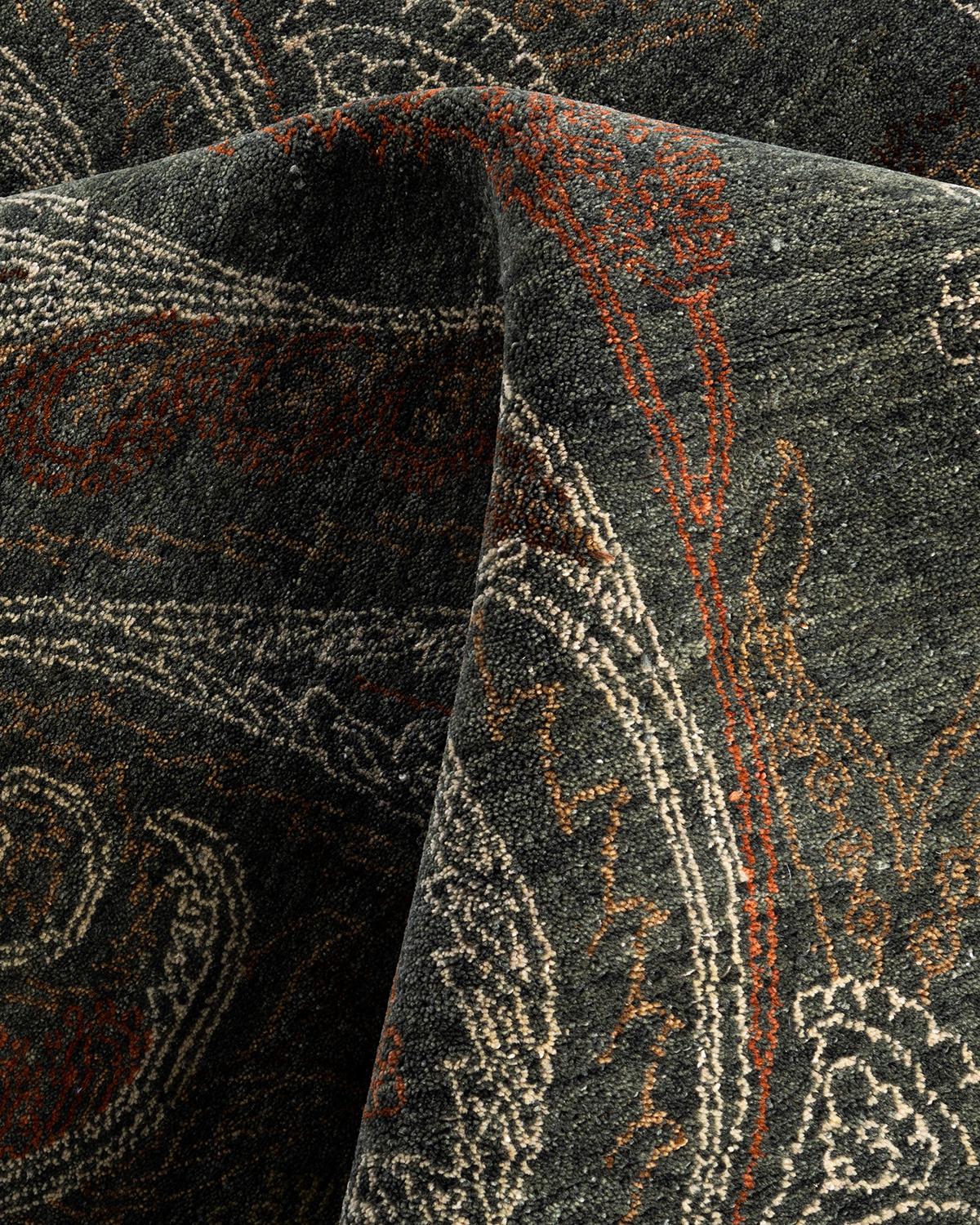 Lana Traditional Ikat Hand Knots Rugs floreale in lana grigia 7' 10