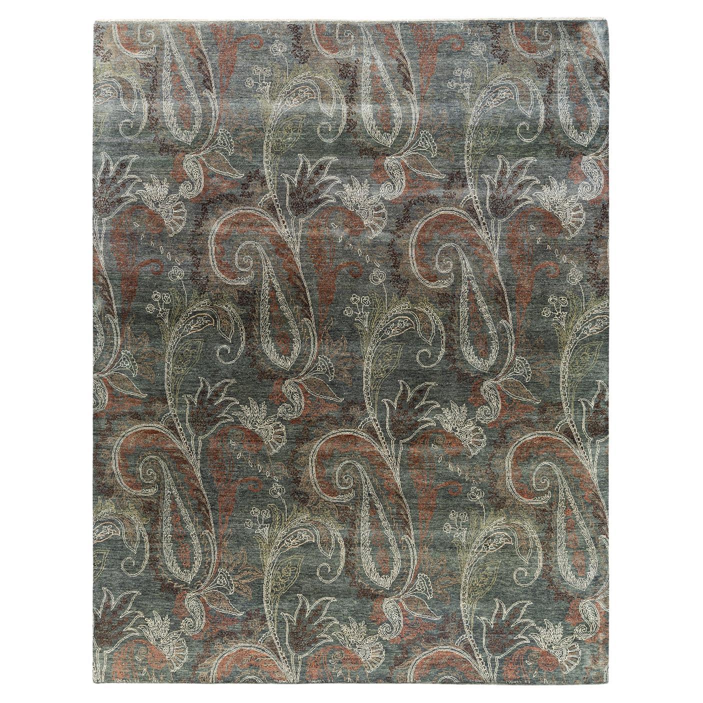 Tapis traditionnel Ikat gris à motifs floraux noués à la main 7' 10" x 10' 0"