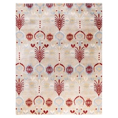Traditional Ikat Hand Knotted Floral Wool Gray Area Rug 7' 9" x 10' 0"