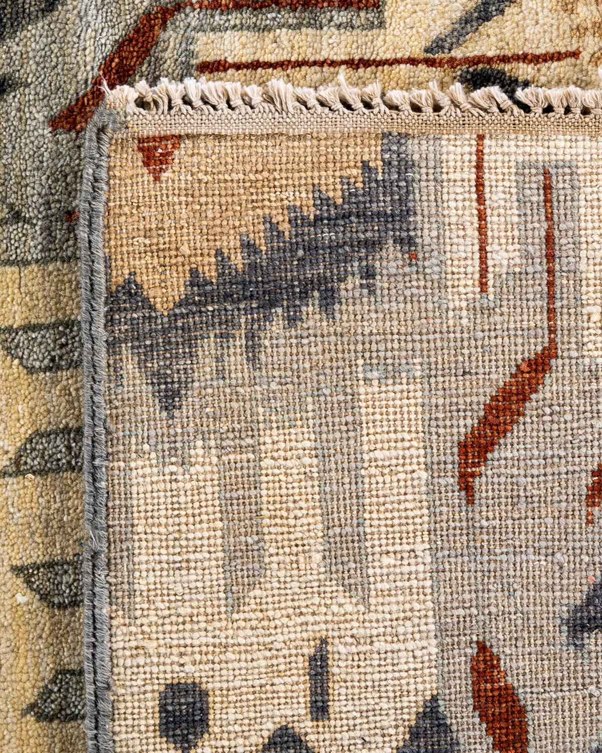 Traditional Ikat Hand Knotted Floral Wool Gray Area Rug 8' 0