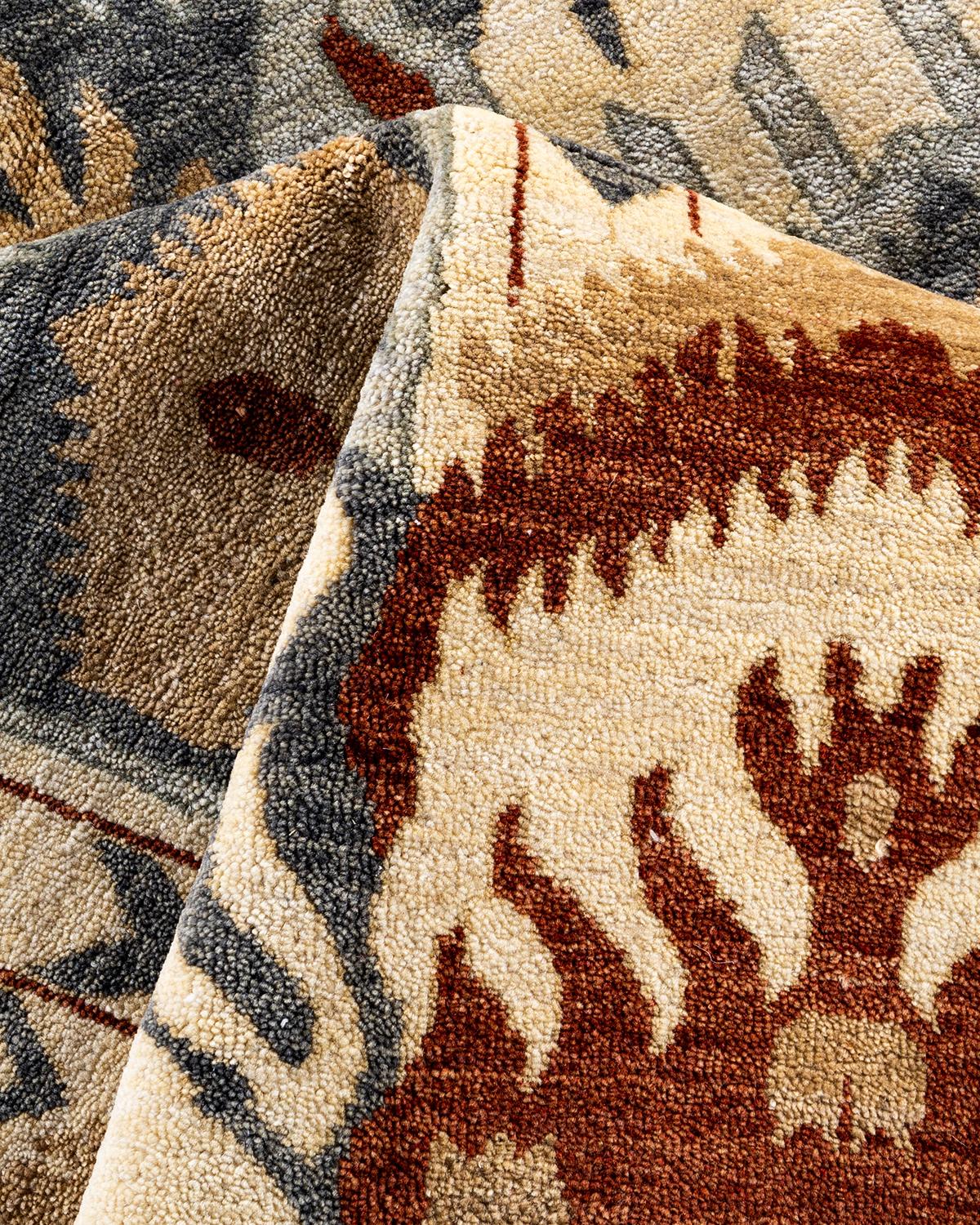 Traditional Ikat Hand Knotted Floral Wool Gray Area Rug 8' 0