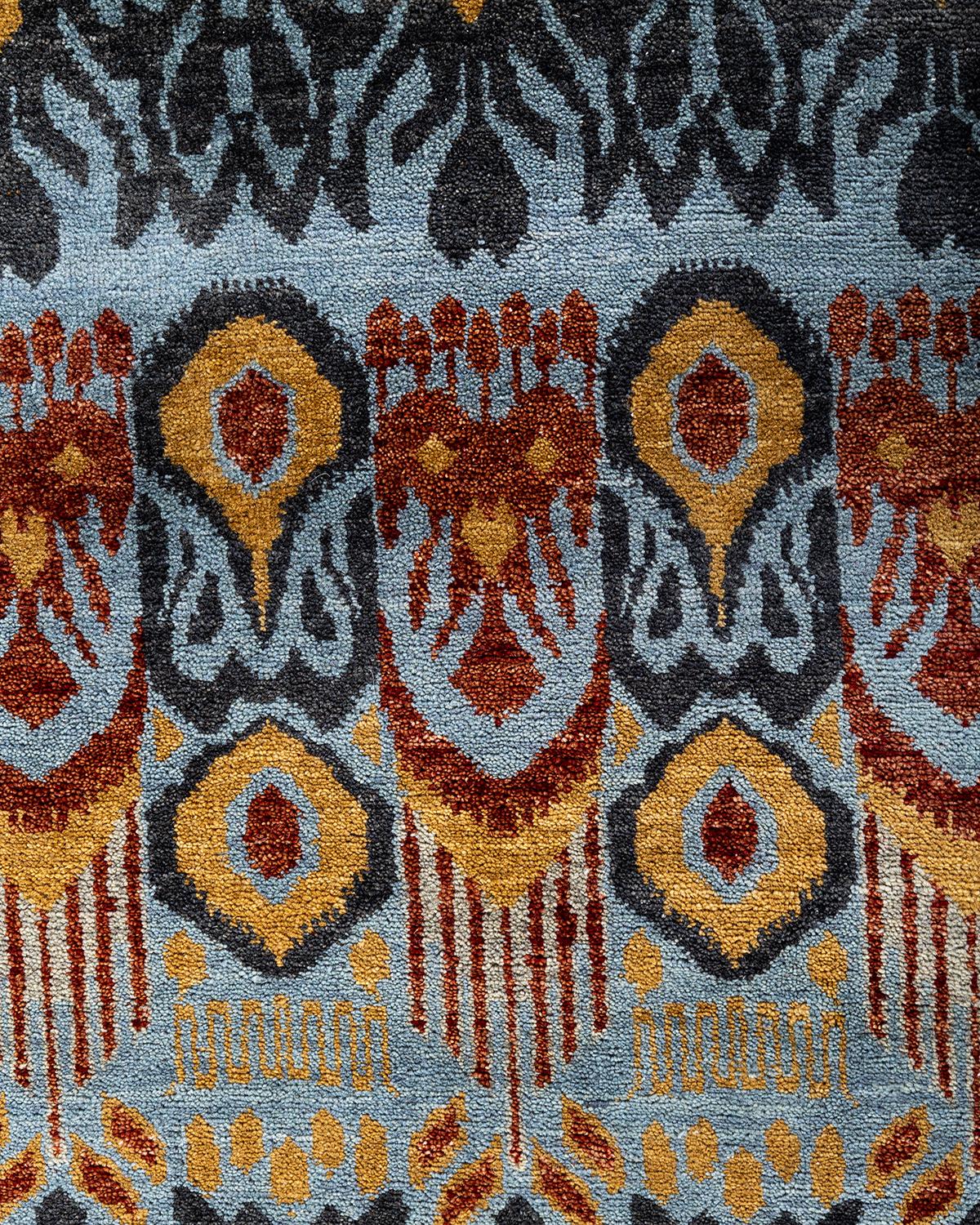 Indian Traditional Ikat Hand Knotted Floral Wool Gray Area Rug 8' 0