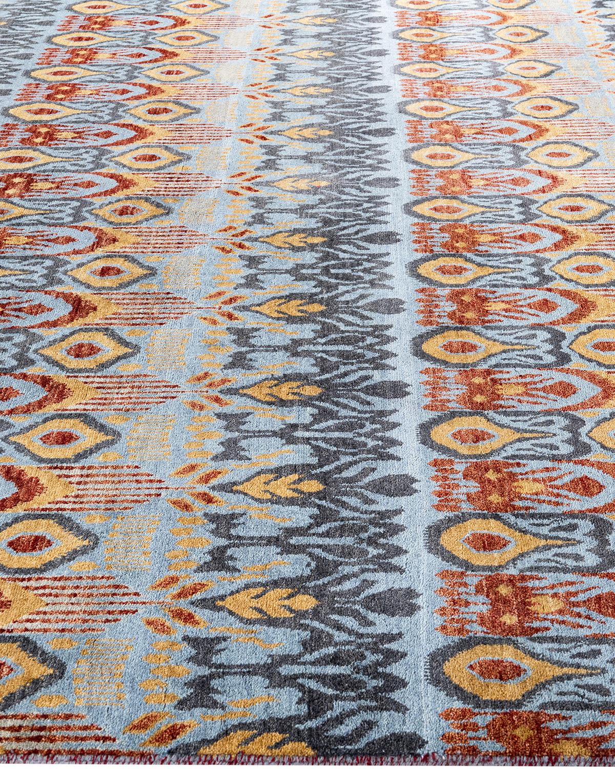 Hand-Knotted Traditional Ikat Hand Knotted Floral Wool Gray Area Rug 8' 0