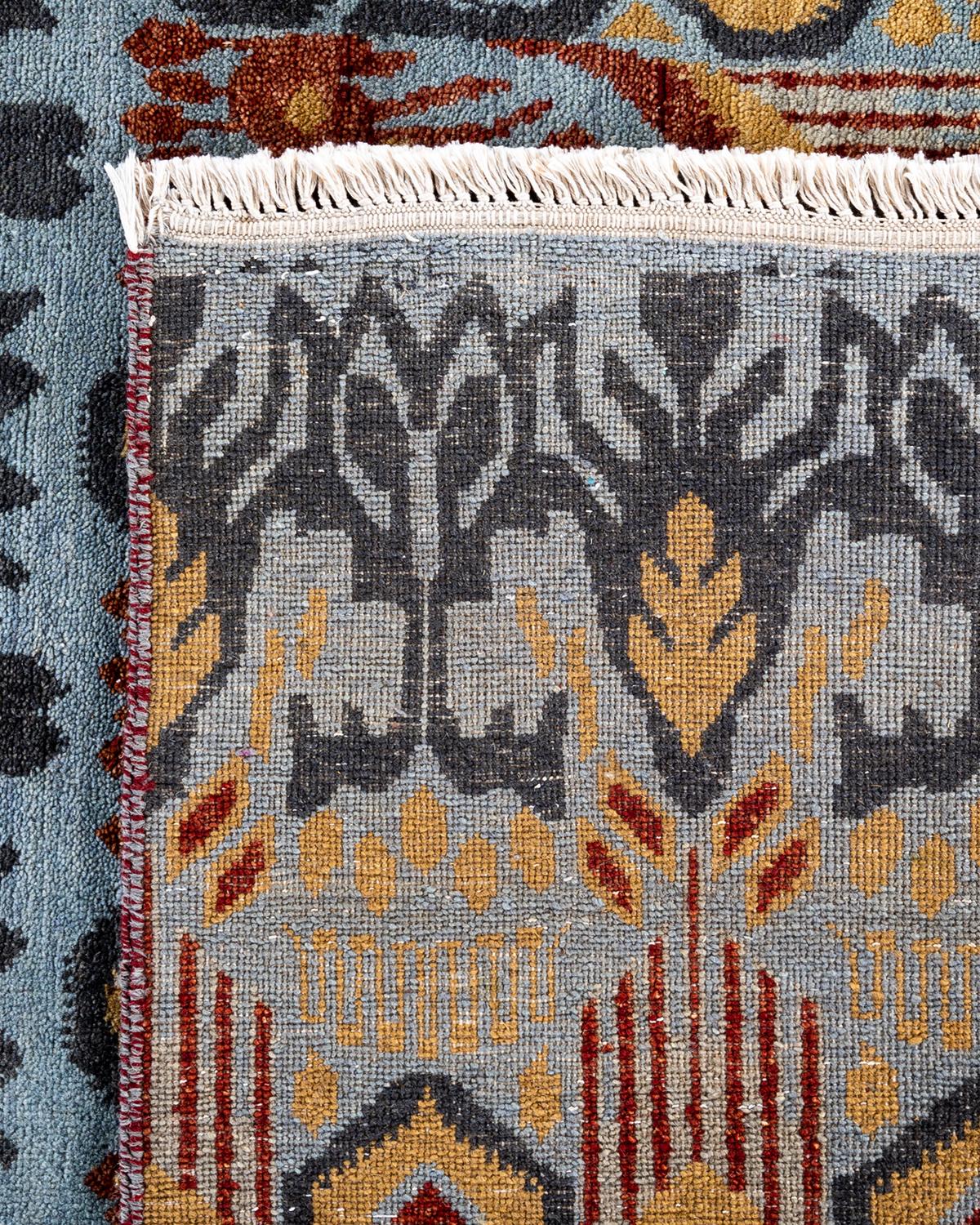 Traditional Ikat Hand Knotted Floral Wool Gray Area Rug 8' 0
