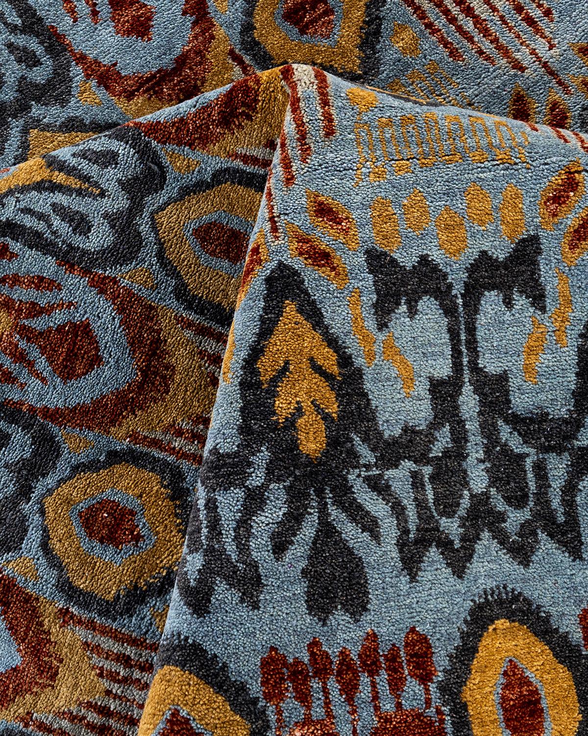 Traditional Ikat Hand Knotted Floral Wool Gray Area Rug 8' 0
