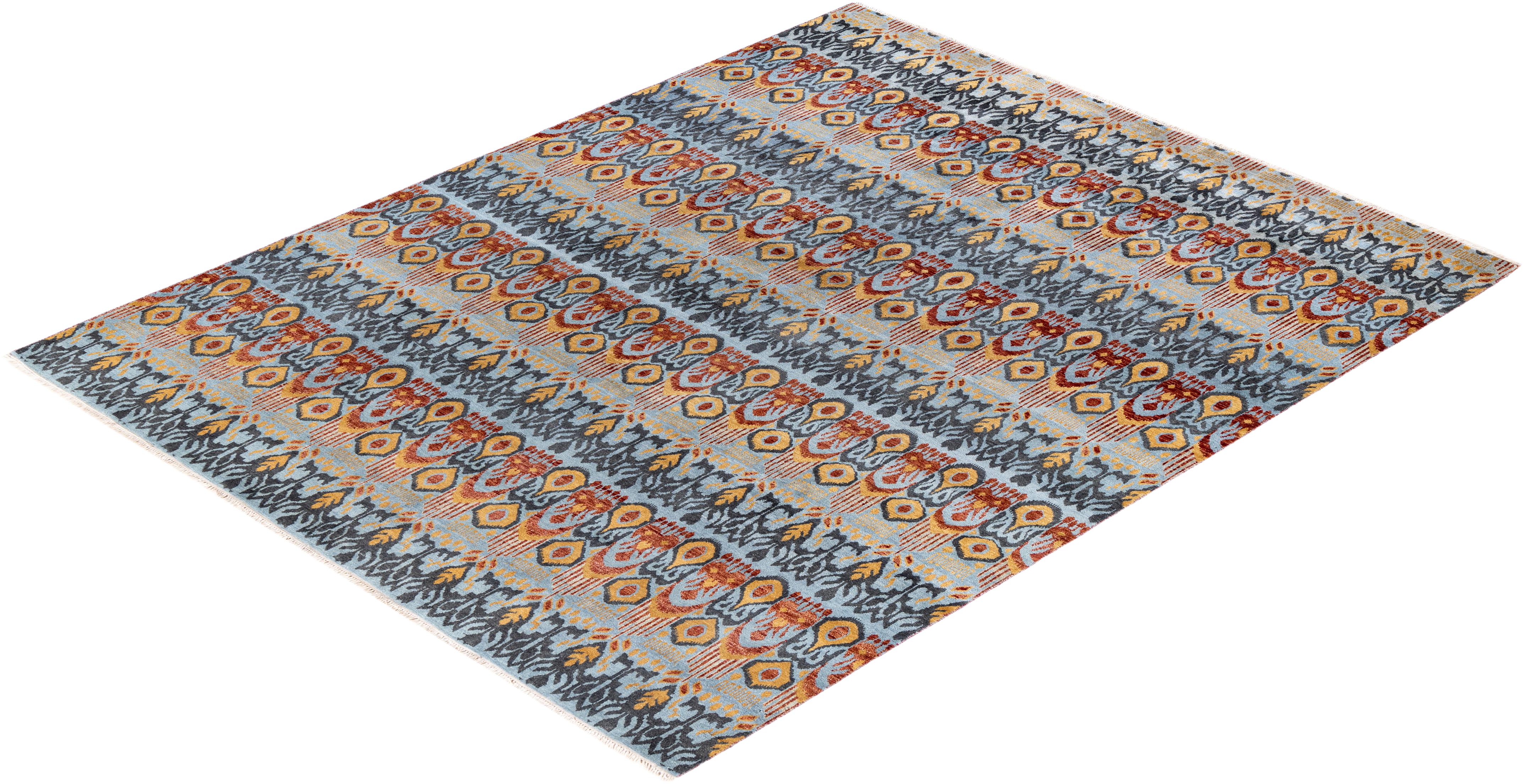 Traditional Ikat Hand Knotted Floral Wool Gray Area Rug 8' 0